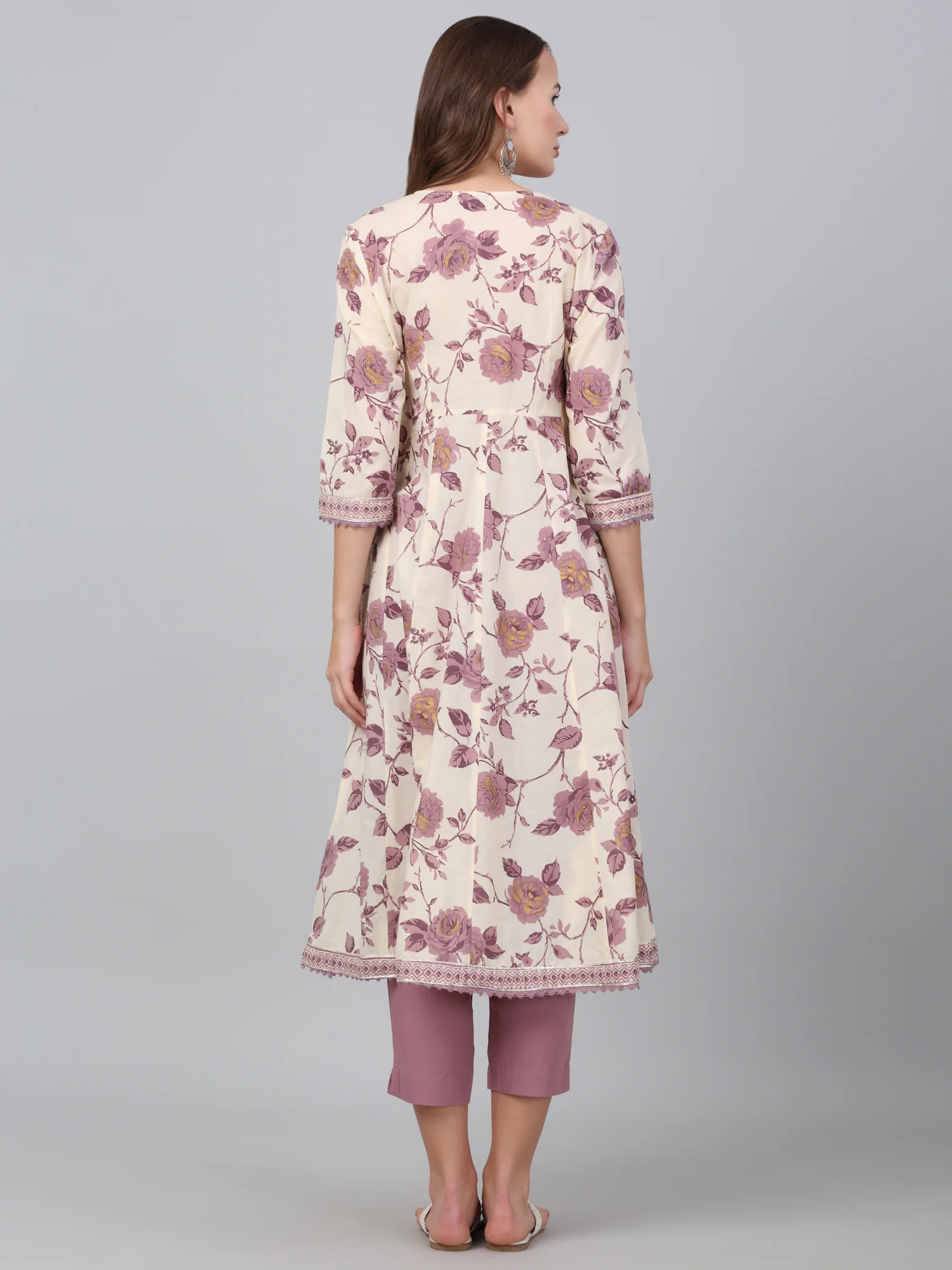 Women's Ivory Floral Print Casual Kurta Palazzo Set - Image 2