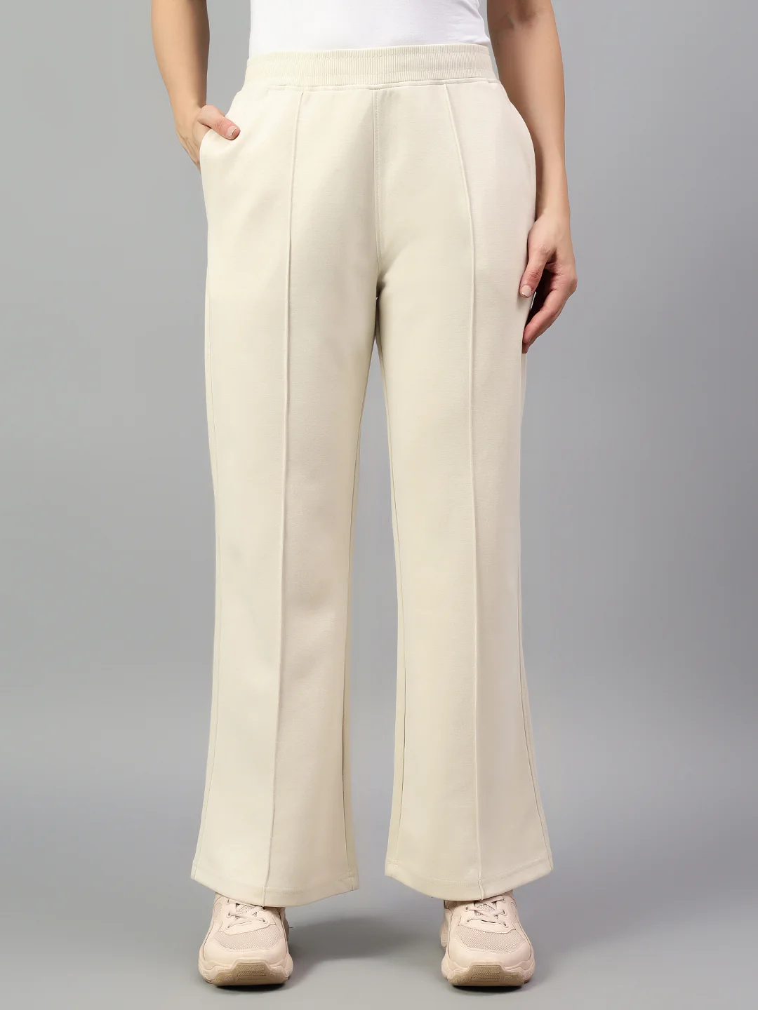 Women's Ivory Solid Casual Winter Trouser - Image 2