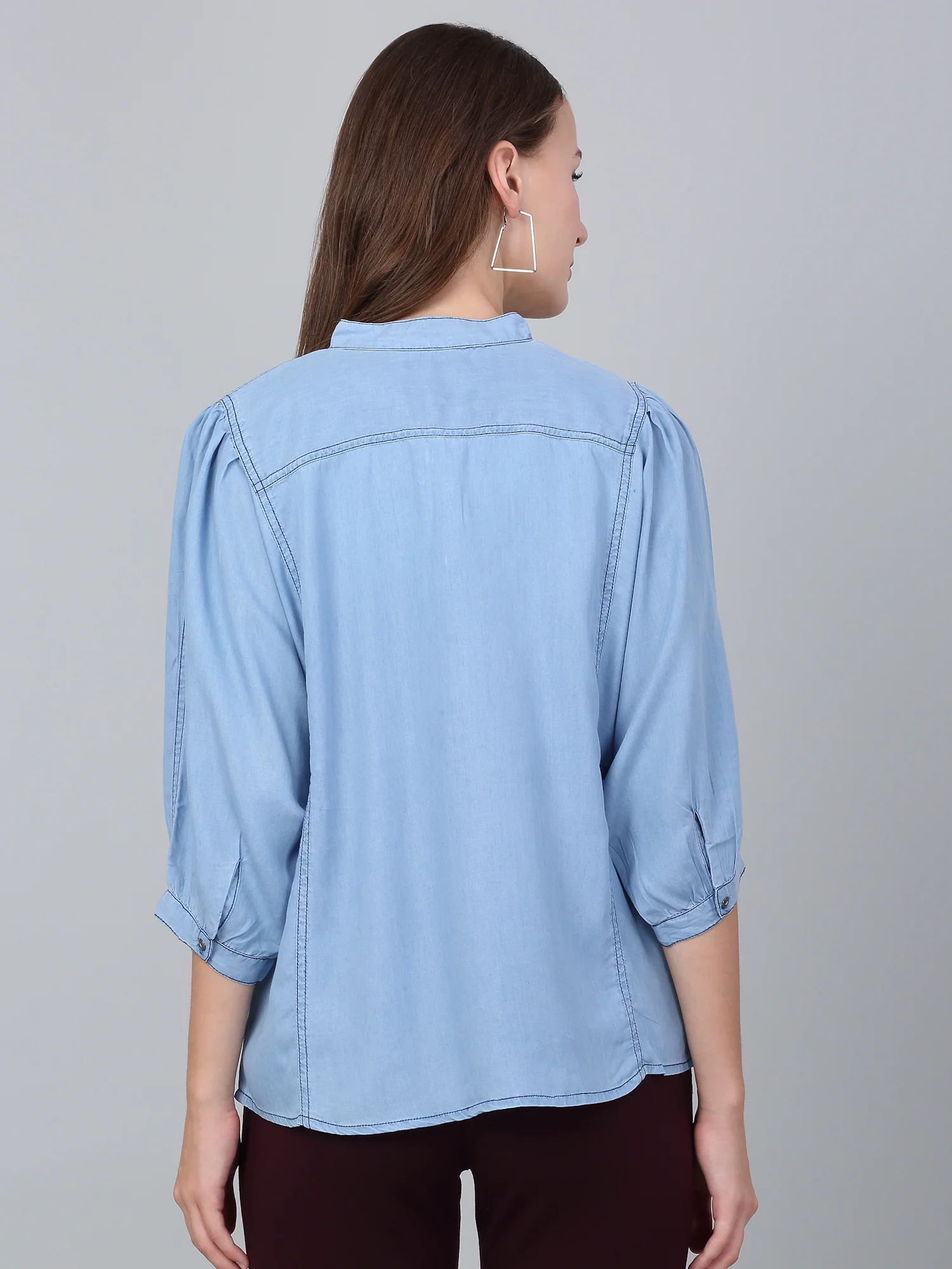 Women's Light Blue Solid Casual Top - Image 2