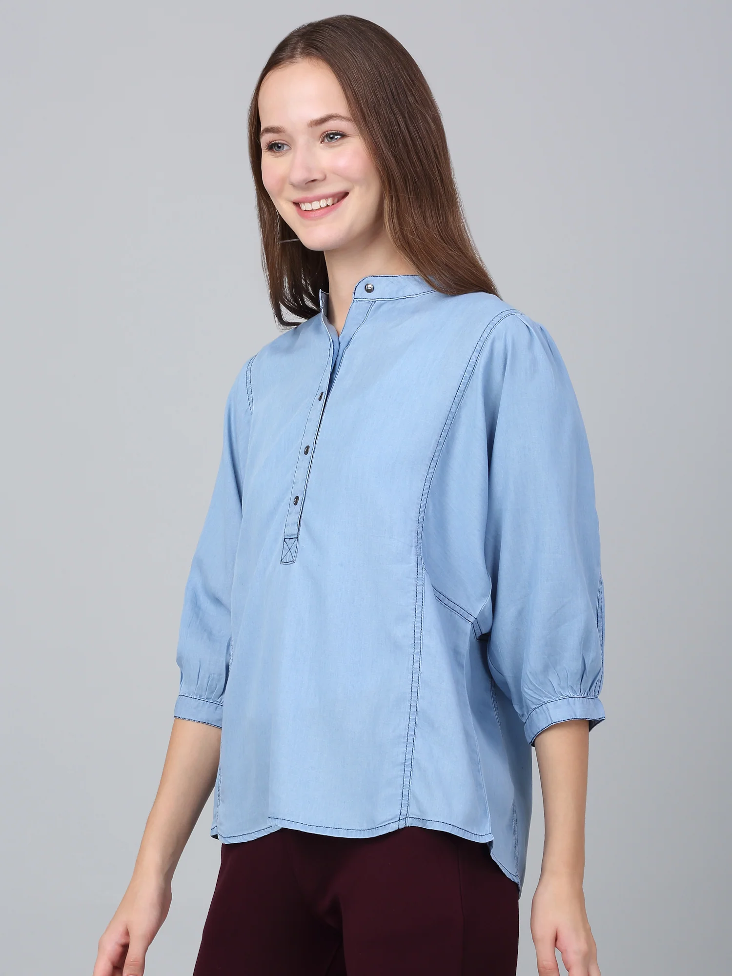 Women's Light Blue Solid Casual Top - Image 4