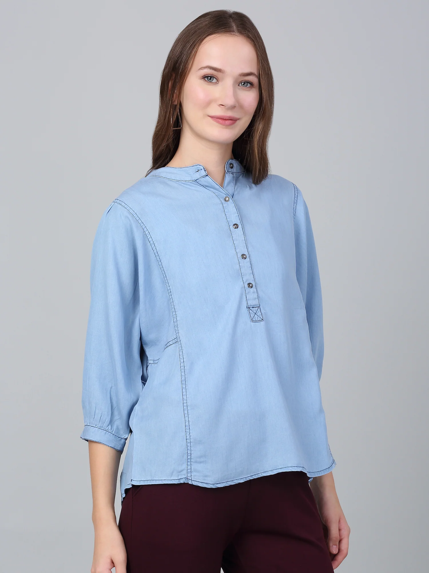 Women's Light Blue Solid Casual Top - Image 5
