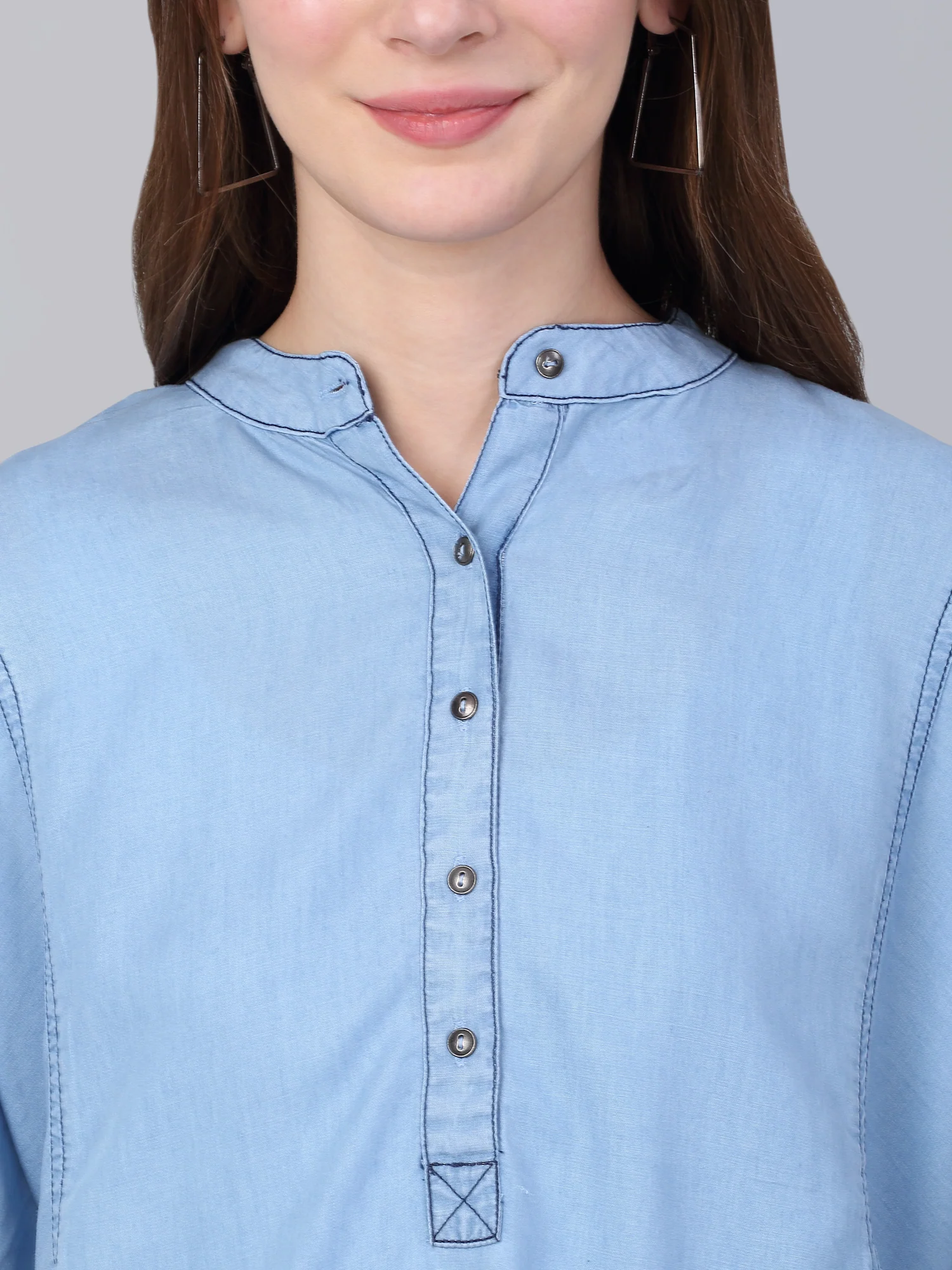 Women's Light Blue Solid Casual Top - Image 6