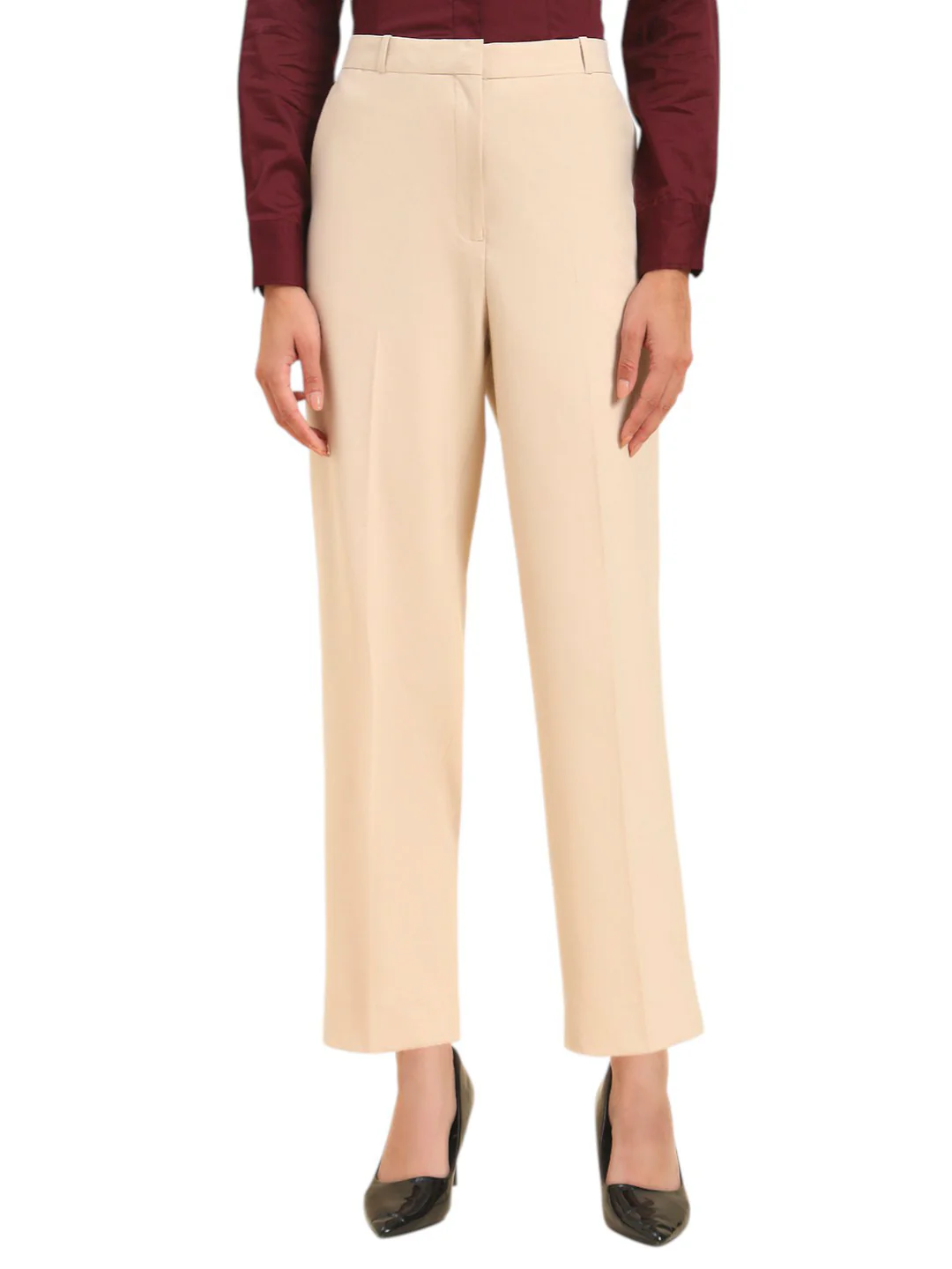 Women's Light Fawn Solid Regular Fit Formal Trouser - Image 3