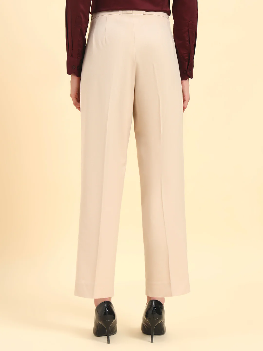 Women's Light Fawn Solid Regular Fit Formal Trouser - Image 8