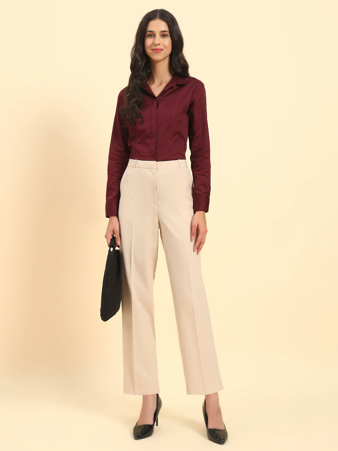 Women's Light Fawn Solid Regular Fit Formal Trouser - Image 9