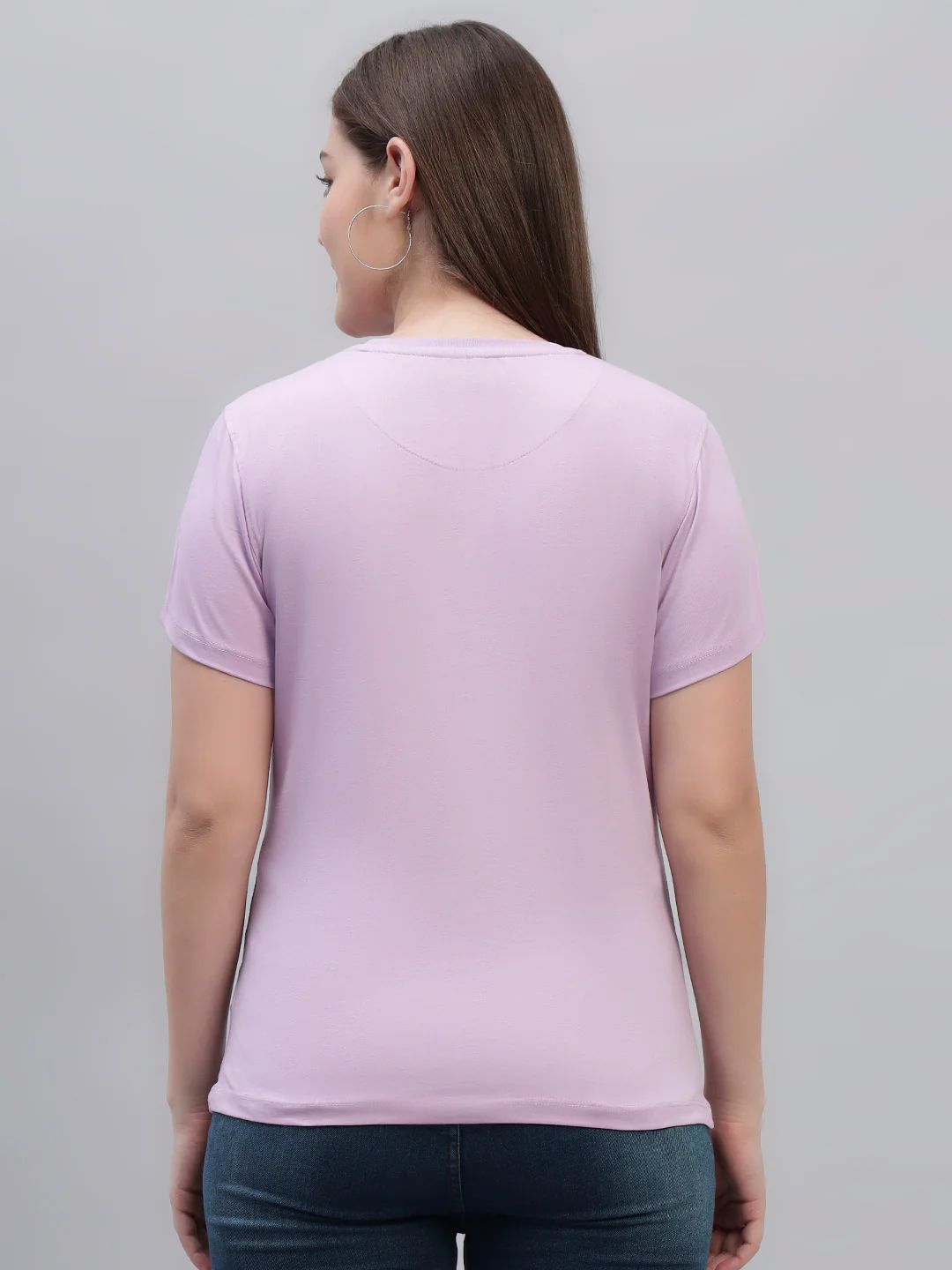 Women's Lilac Printed Half Sleeves Round Neck Casual T Shirt - Image 2