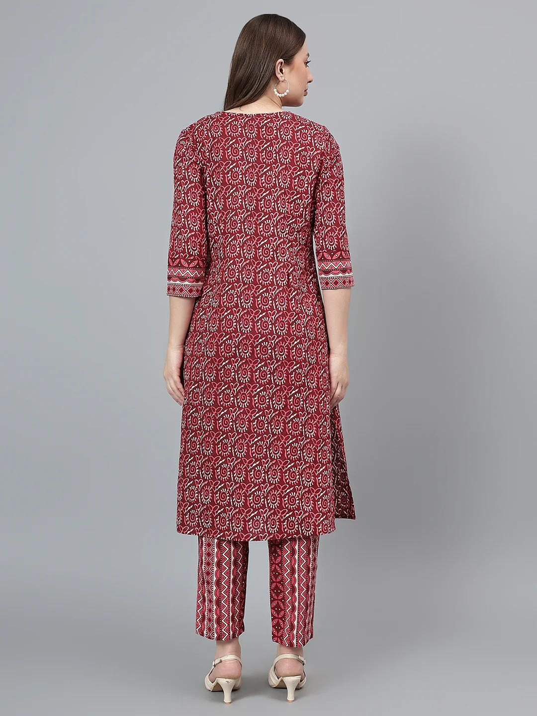 Women's Maroon Printed Casual Kurta Plazzo Set - Image 5