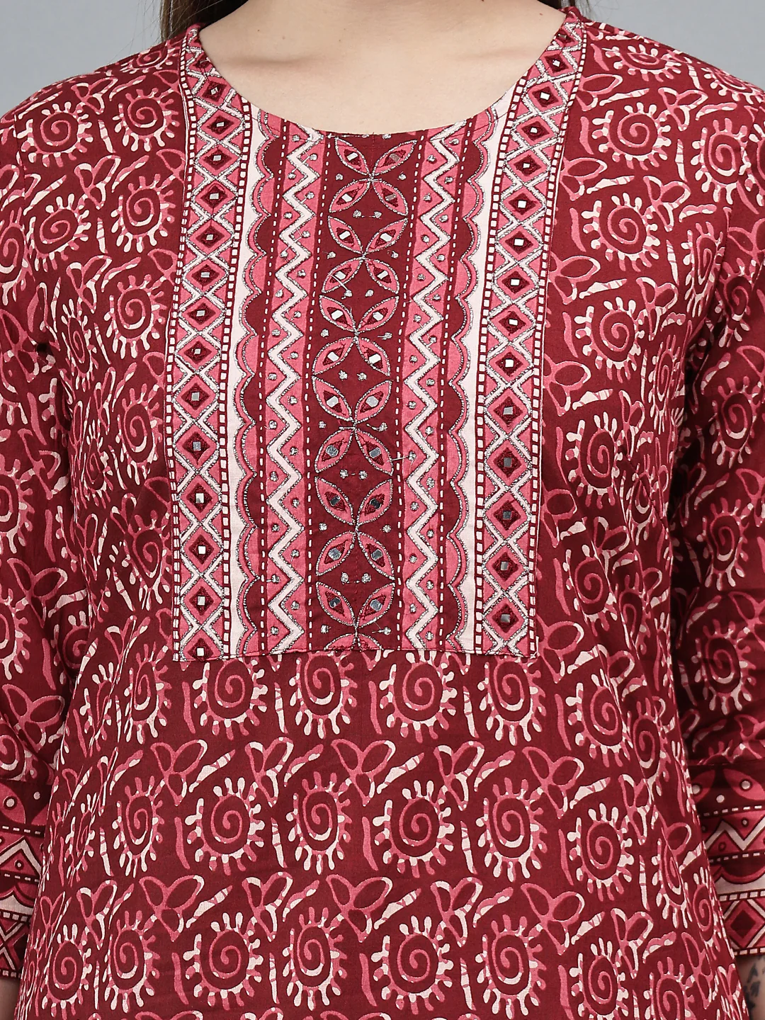 Women's Maroon Printed Casual Kurta Plazzo Set - Image 6