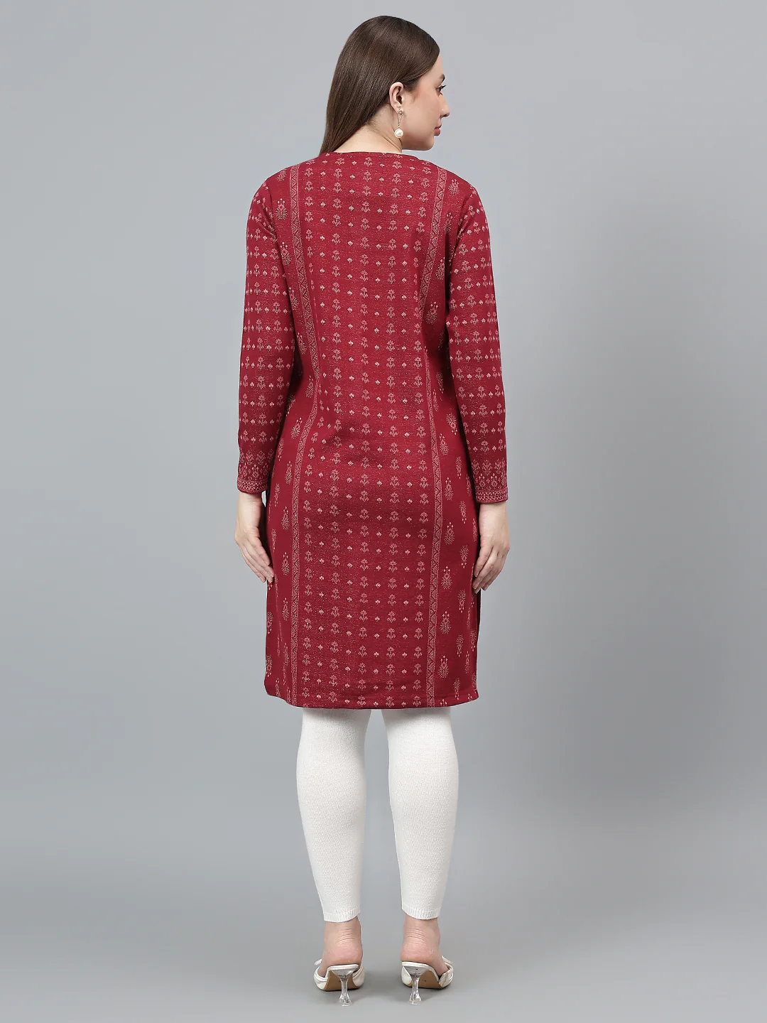 Women's Maroon Printed Round Neck Kurti - Image 5