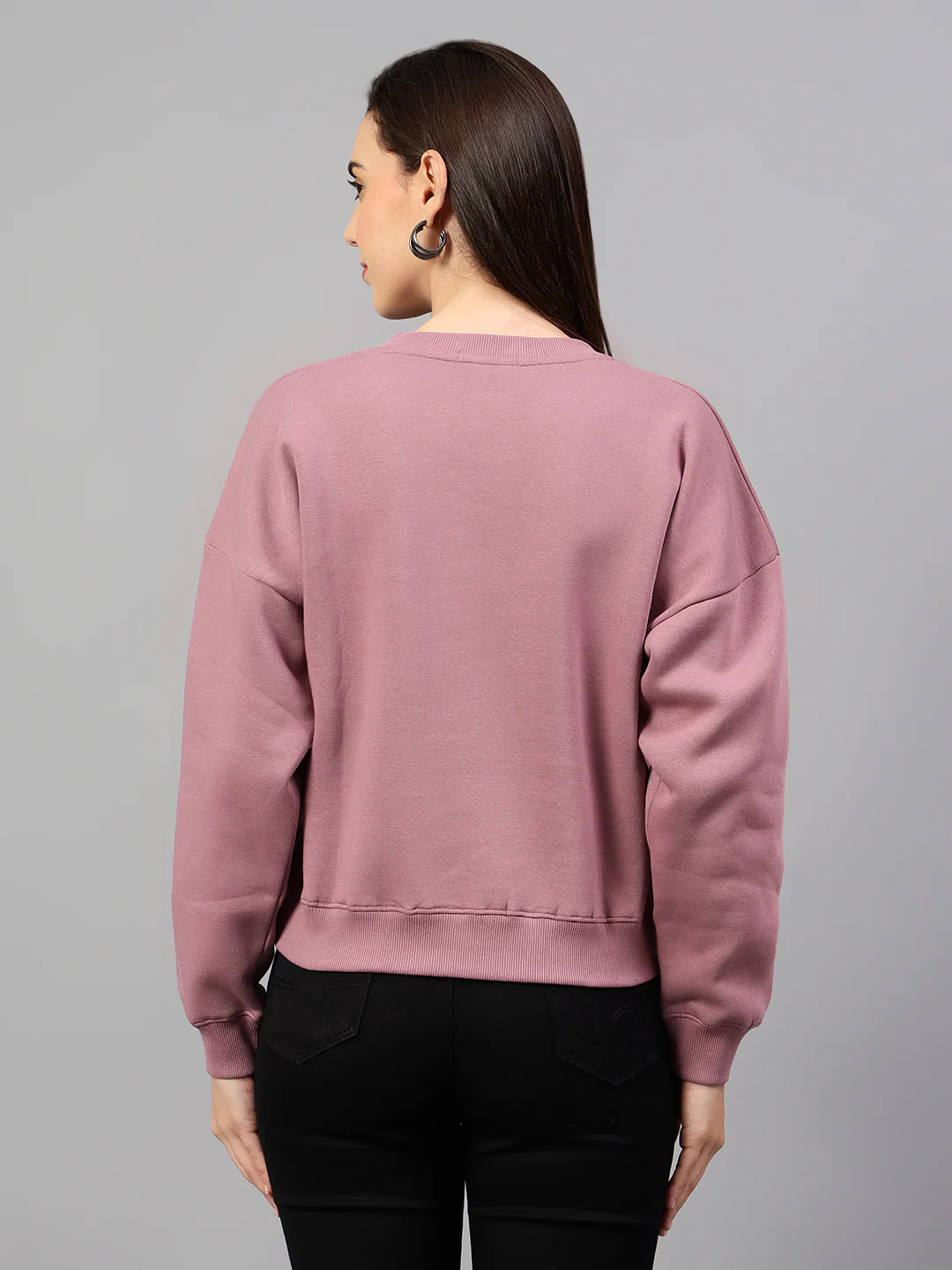 Women's Mauve Printed Round Neck Crop Sweatshirt - Image 2