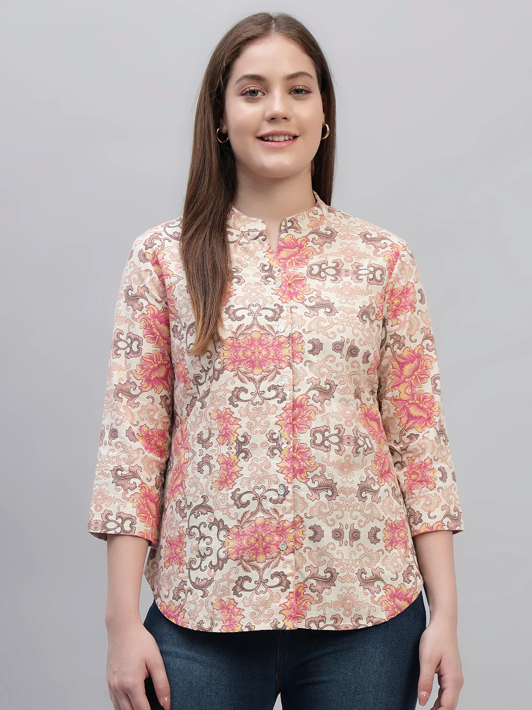 Women's Multi Printed 3/4th Sleeves Round Neck Casual Tunic - Image 2