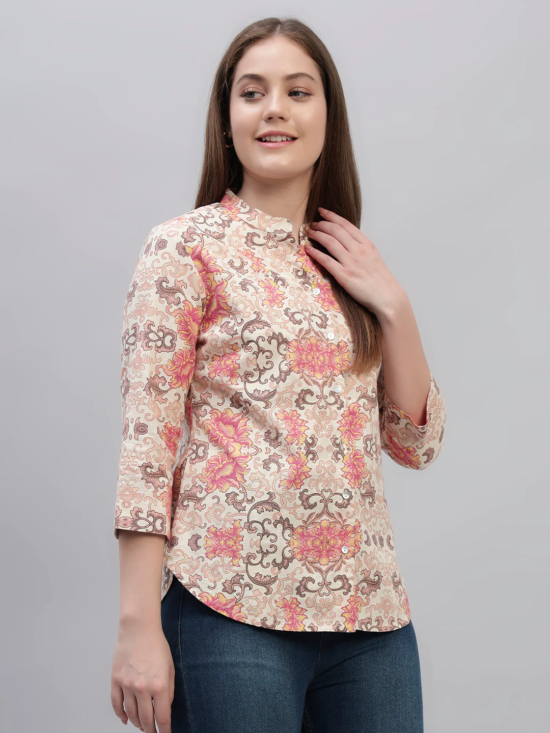Women's Multi Printed 3/4th Sleeves Round Neck Casual Tunic - Image 4