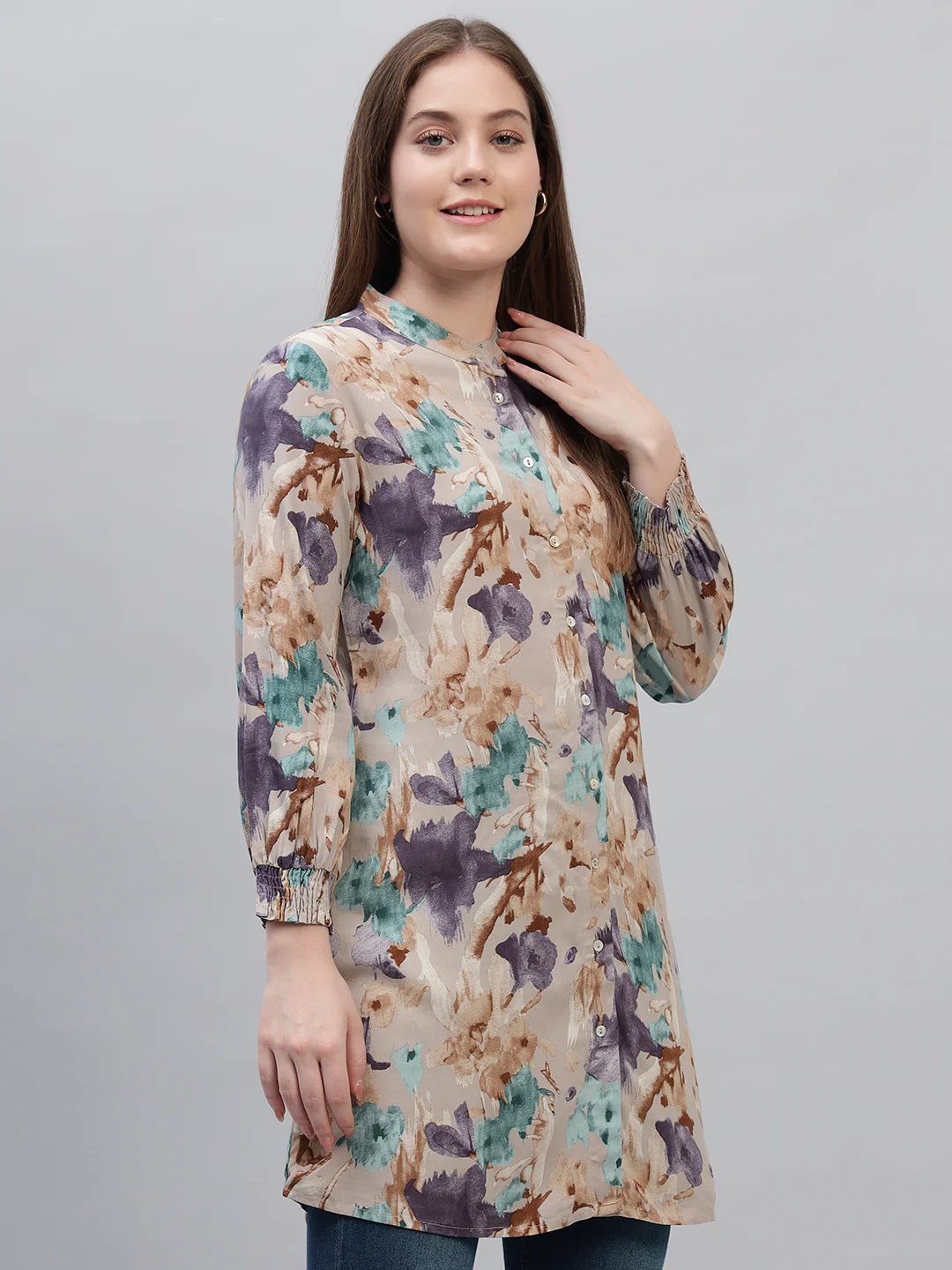 Women's Multi Printed Full Sleeves Round Neck Casual Long Tunic - Image 4