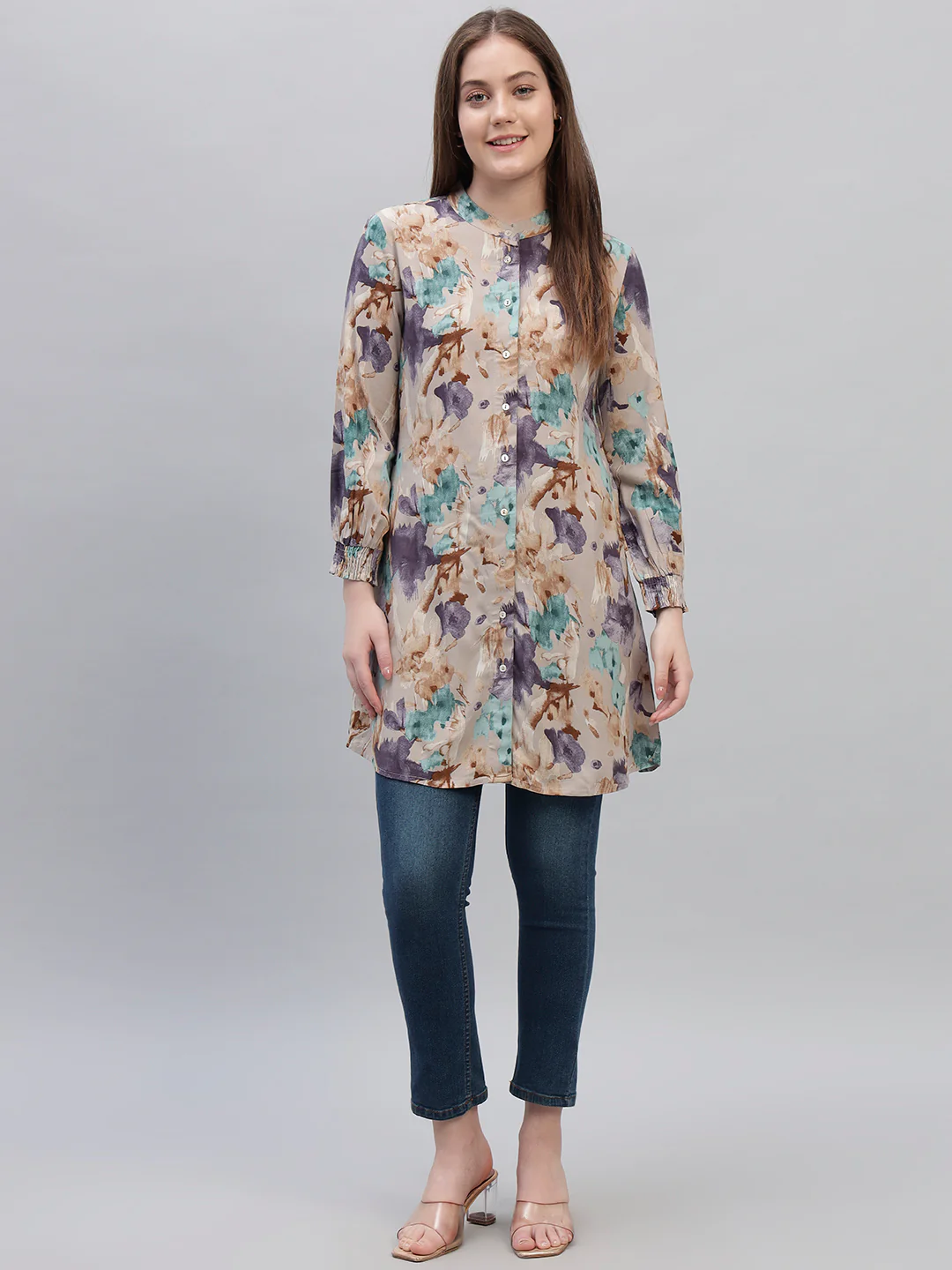 Women's Multi Printed Full Sleeves Round Neck Casual Long Tunic - Image 5