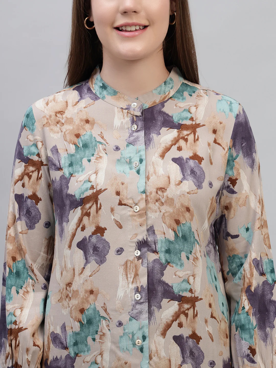 Women's Multi Printed Full Sleeves Round Neck Casual Long Tunic - Image 6