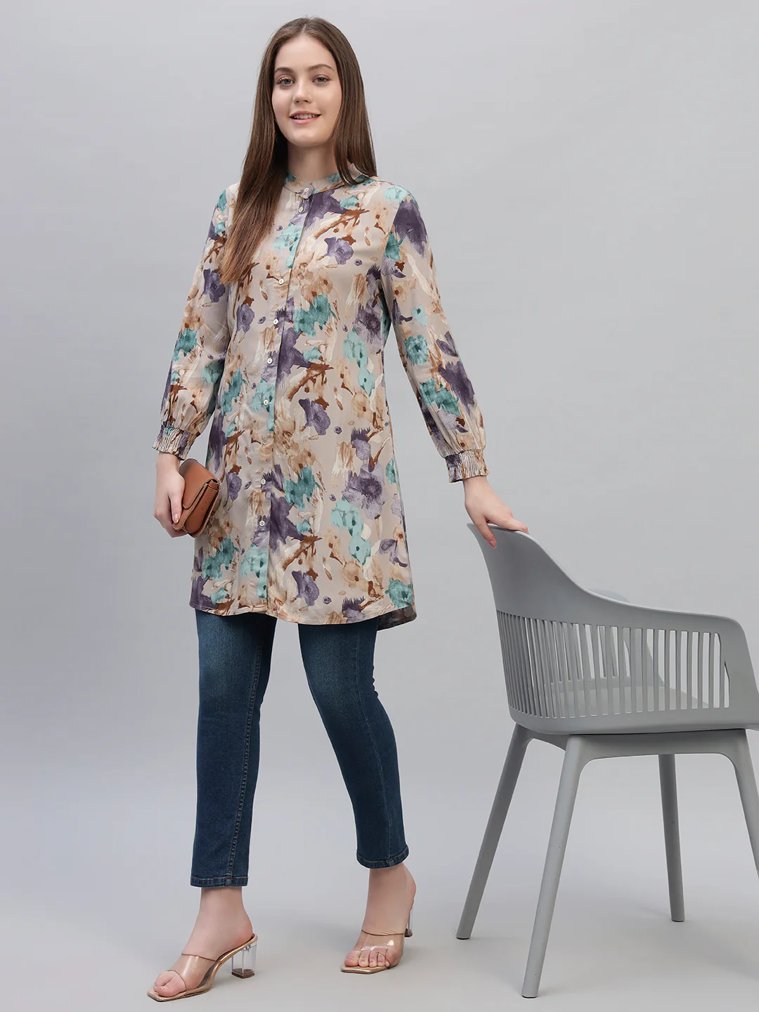 Women's Multi Printed Full Sleeves Round Neck Casual Long Tunic - Image 7
