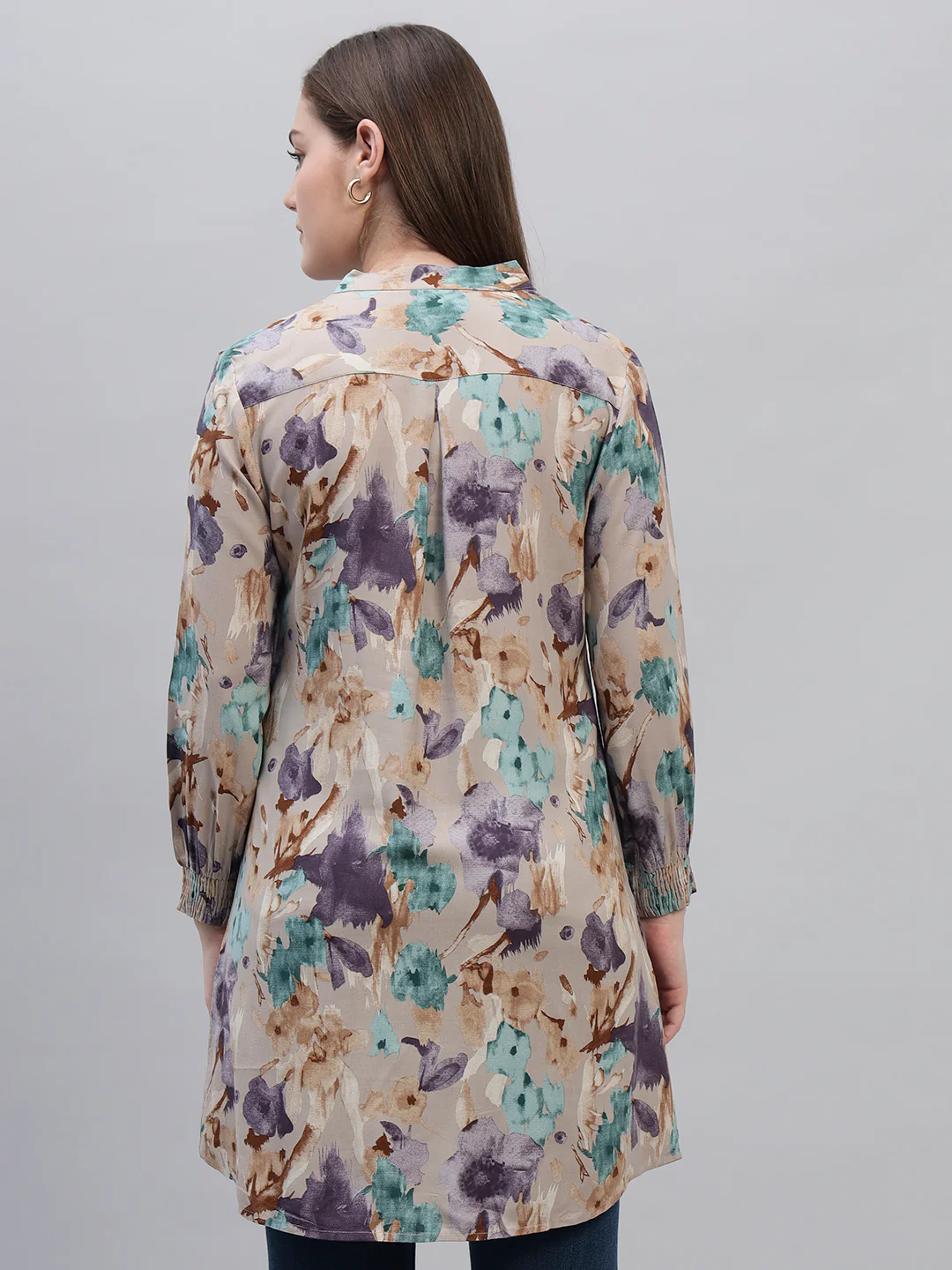 Women's Multi Printed Full Sleeves Round Neck Casual Long Tunic - Image 8
