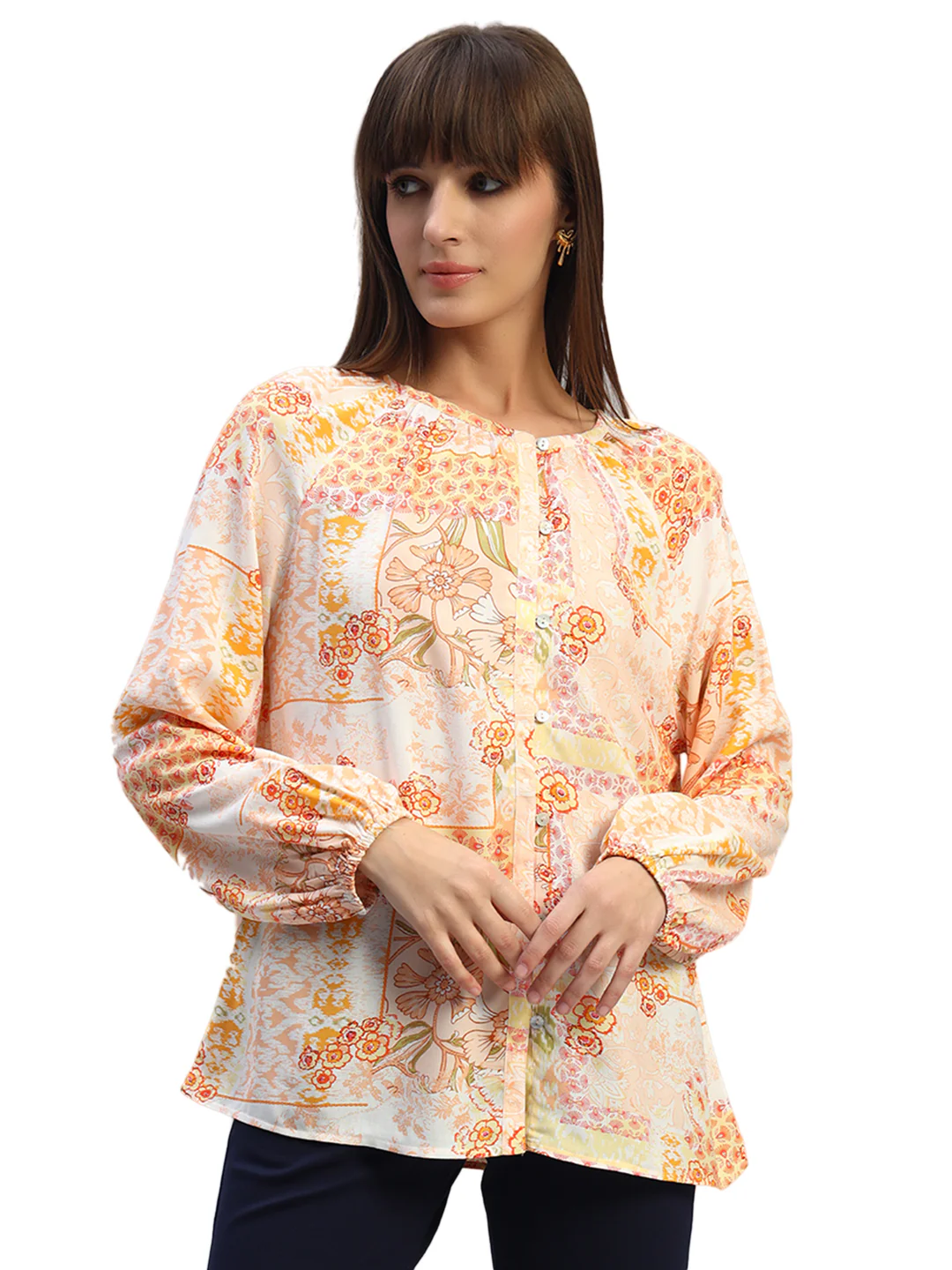 Women's Multi Printed Full Sleeves Round Neck Casual Top - Image 2