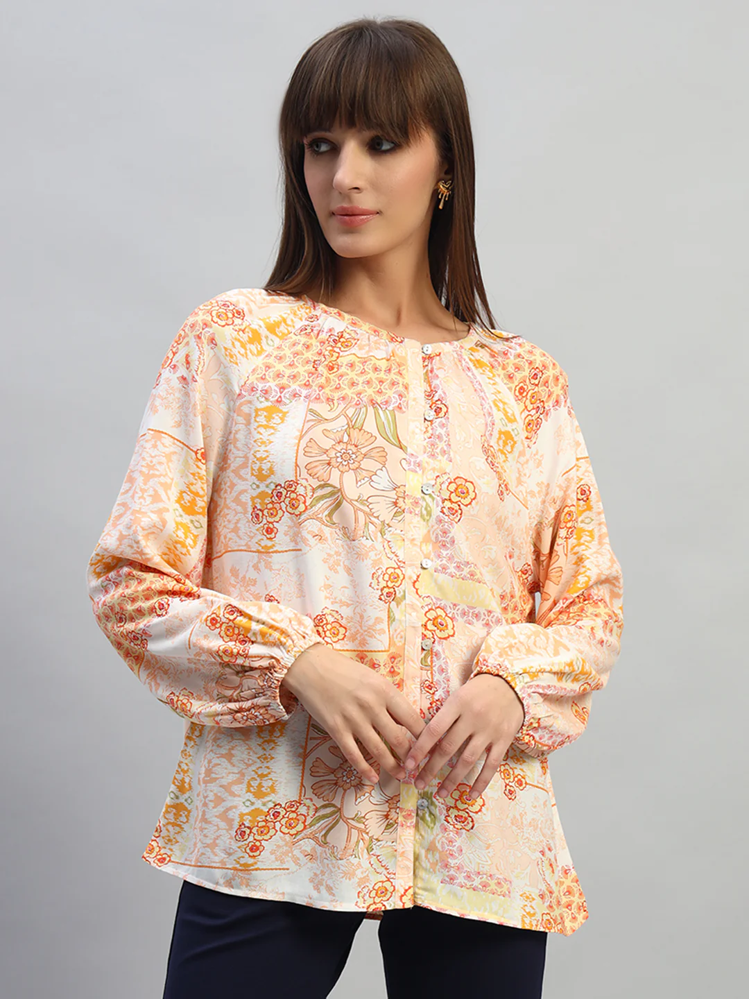 Women's Multi Printed Full Sleeves Round Neck Casual Top - Image 3
