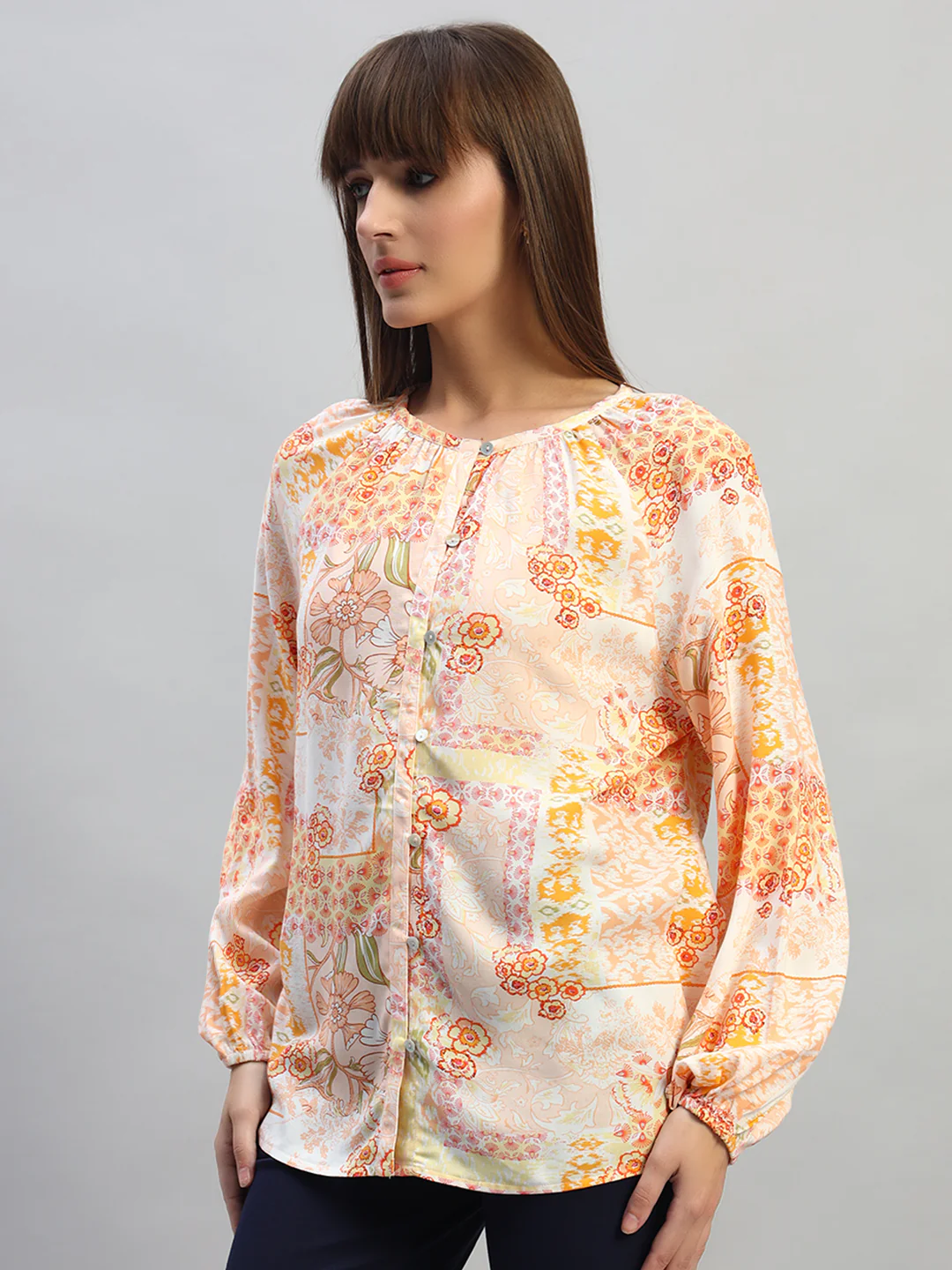 Women's Multi Printed Full Sleeves Round Neck Casual Top - Image 4