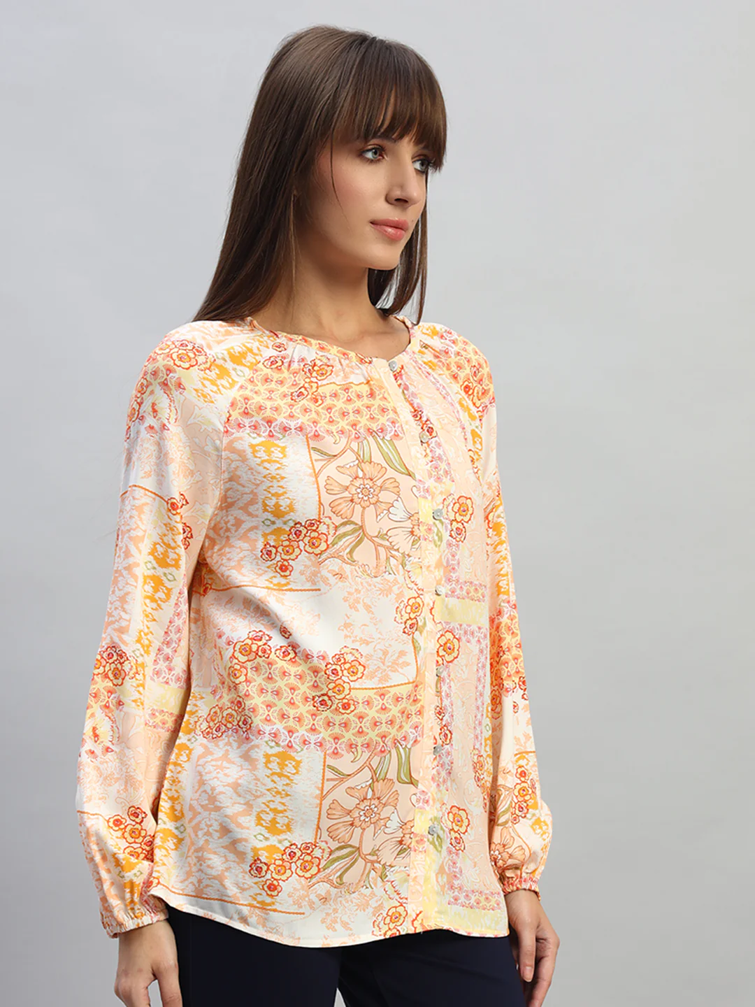 Women's Multi Printed Full Sleeves Round Neck Casual Top - Image 6