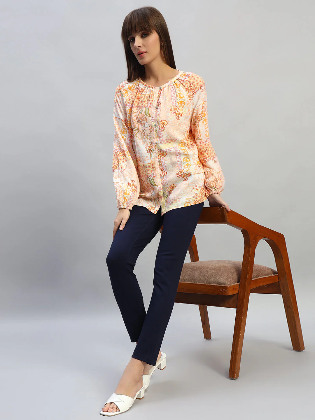 Women's Multi Printed Full Sleeves Round Neck Casual Top - Image 7