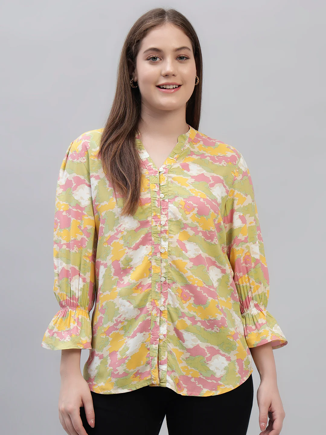 Women's Multi Printed Full Sleeves V-Neck Casual Top - Image 2