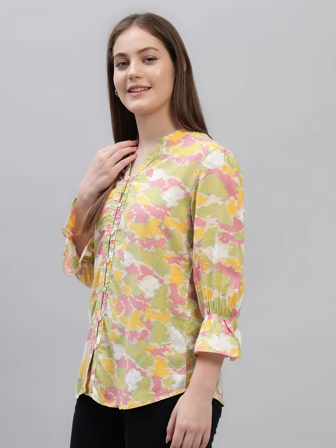 Women's Multi Printed Full Sleeves V-Neck Casual Top - Image 4