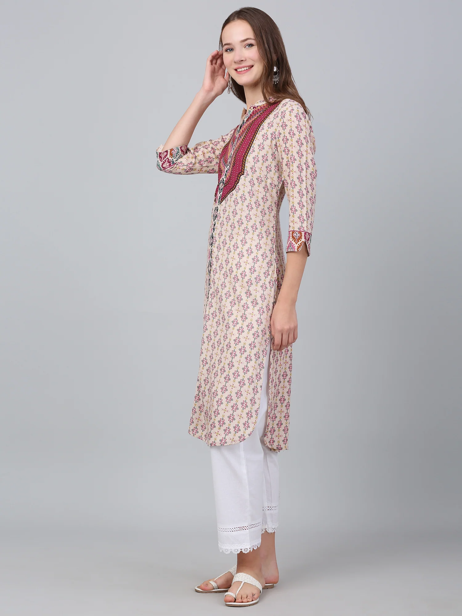 Women's Multicolor Floral Printed Casual Kurti - Image 3
