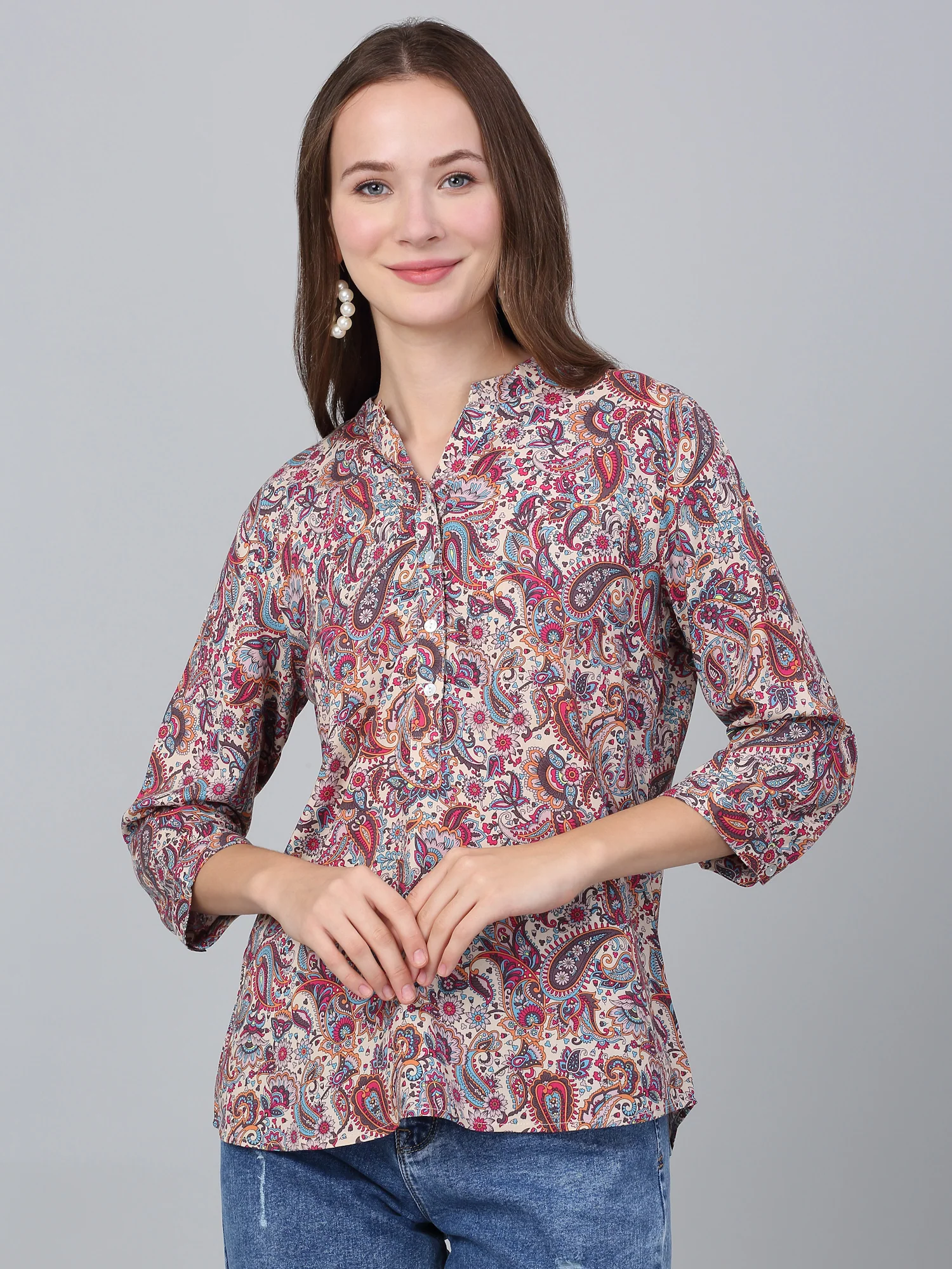 Women's Multicolor Paisley Printed Casual Tunic - Image 3