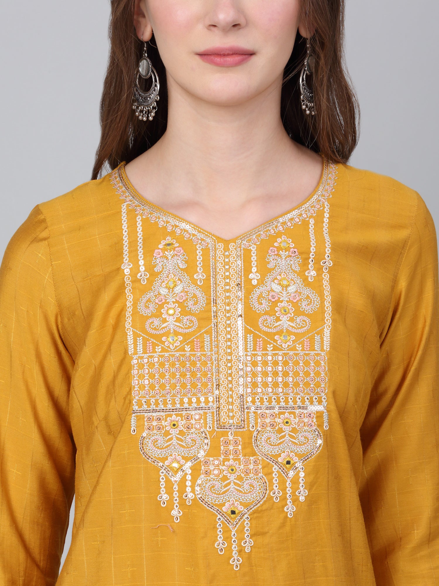 Women's Mustard Checked Casual Kurti - Image 5