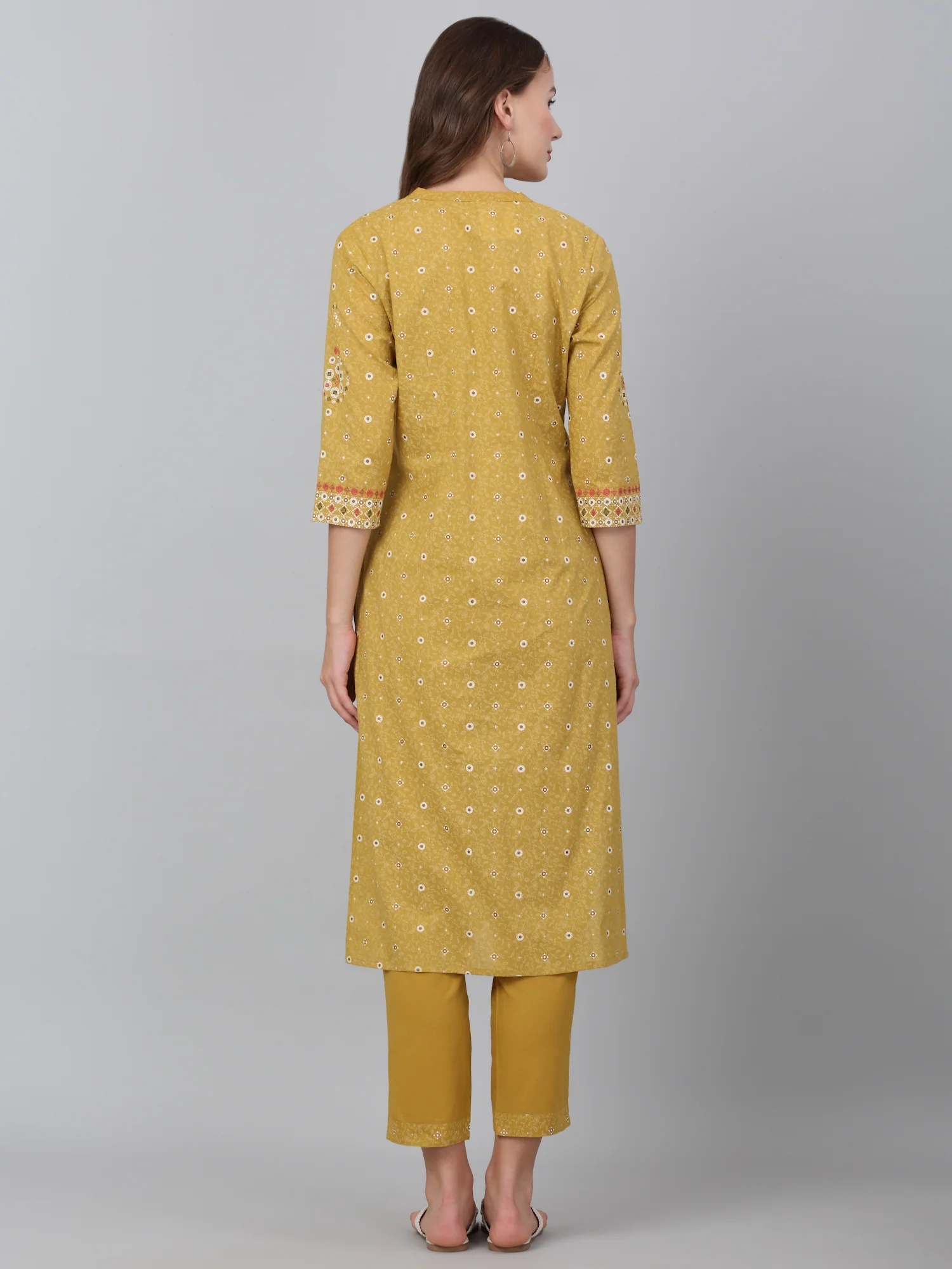 Women's Mustard Floral Print Casual Kurta Plazzo Set - Image 2