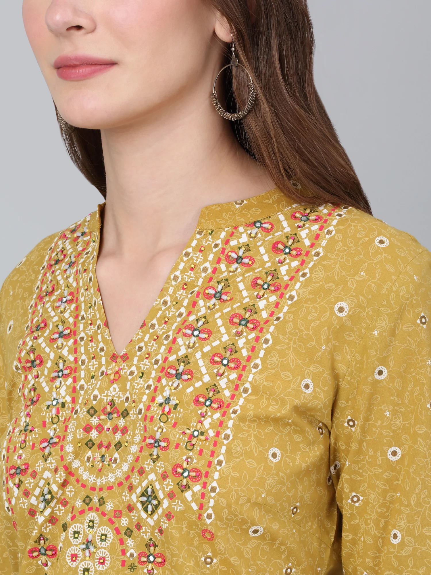Women's Mustard Floral Print Casual Kurta Plazzo Set - Image 5
