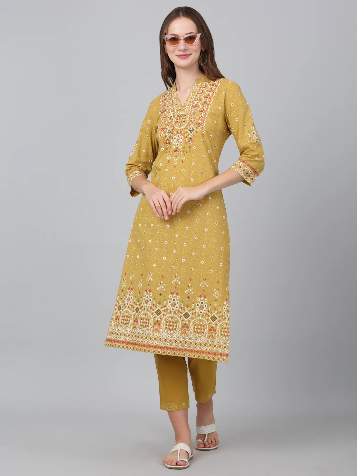 Women's Mustard Floral Print Casual Kurta Plazzo Set - Image 6