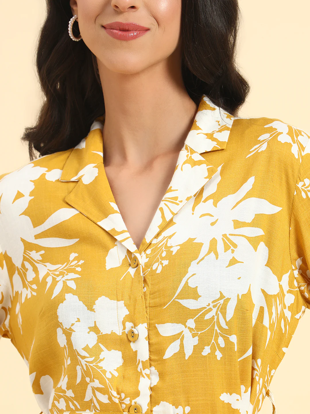 Women's Mustard Printed 3/4th Sleeve Shirt Collar Casual Dress - Image 7
