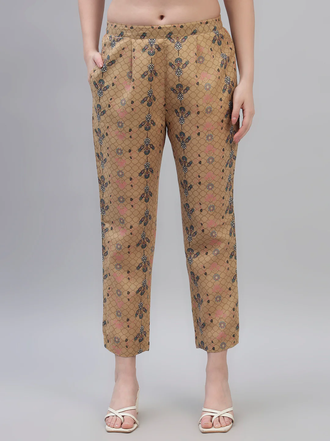 Women's Mustard Printed 3/4th Sleeves Round Neck Casual Kurti Plazo Set - Image 4