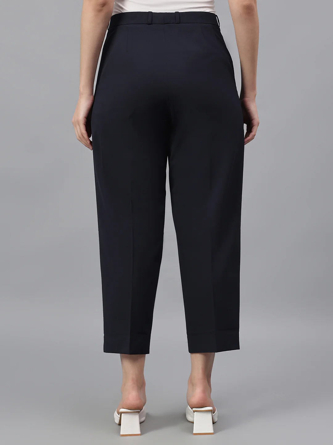 Women's Navy Blue Solid Regular Fit Formal Trosuer - Image 5