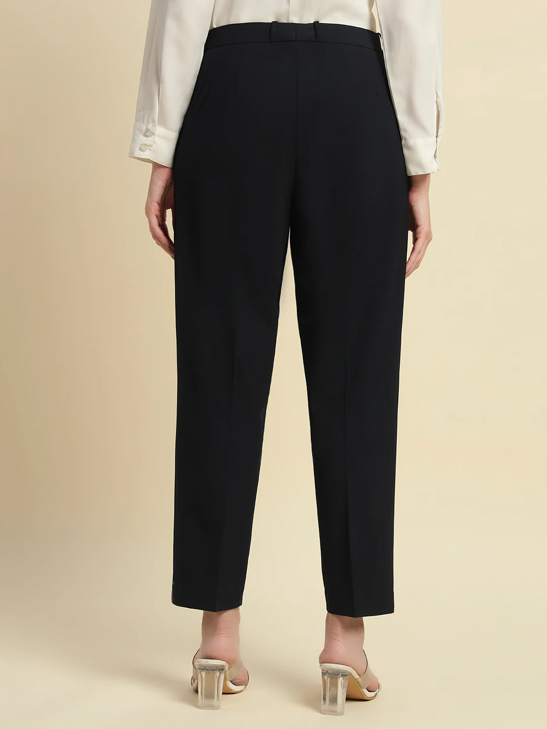 Women's Navy Blue Solid Regular Fit Formal Trouser - Image 9