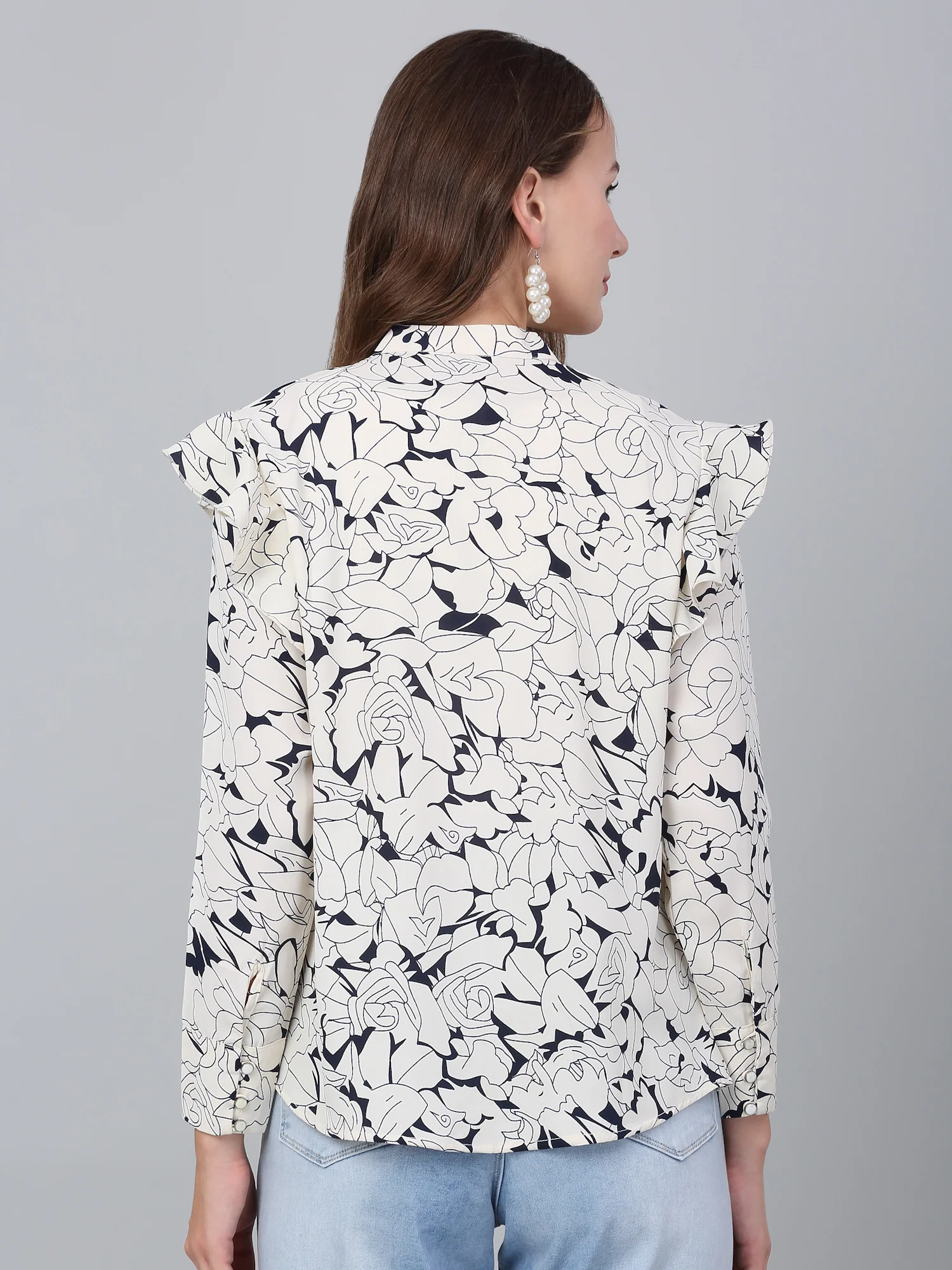 Women's Off White Floral Printed Casual Top - Image 3
