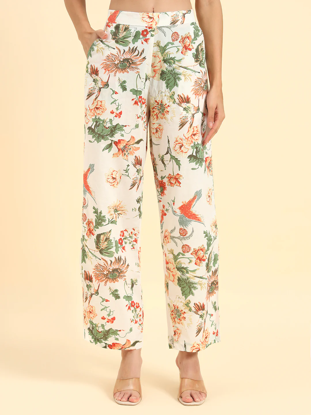 Women's Off White Printed 3/4th Sleeve Shirt Collar Co Ord Set - Image 6