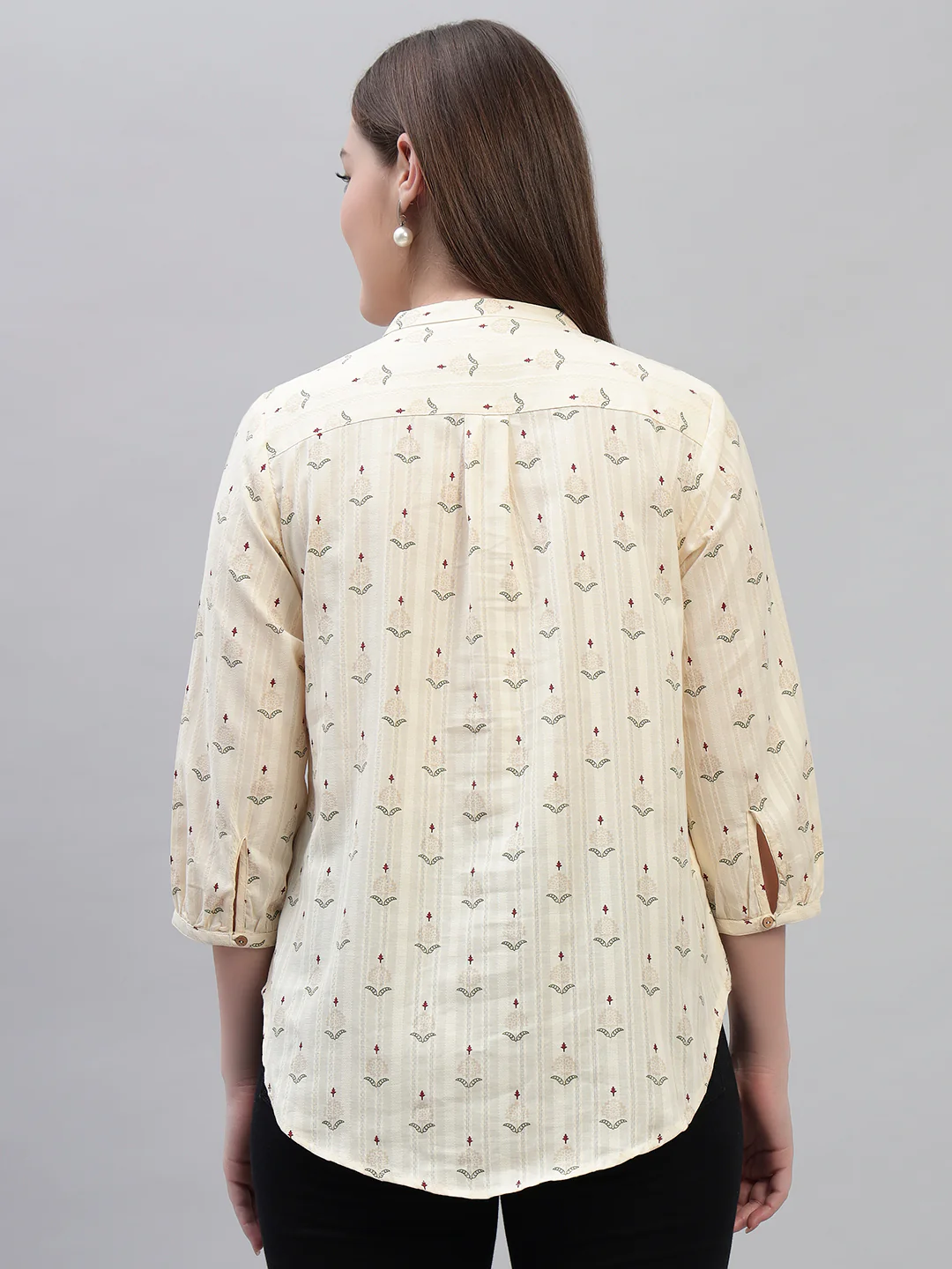 Women's Off White Printed 3/4th Sleeves Round Neck Casual Tunic - Image 7