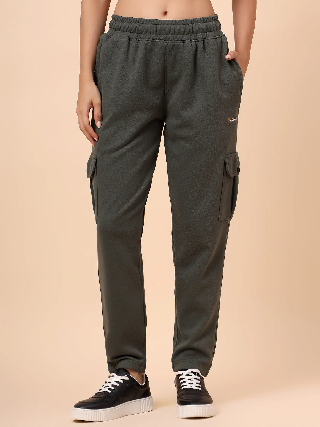 Women's Olive Green Solid Regular Fit Casual Cargo - Image 3