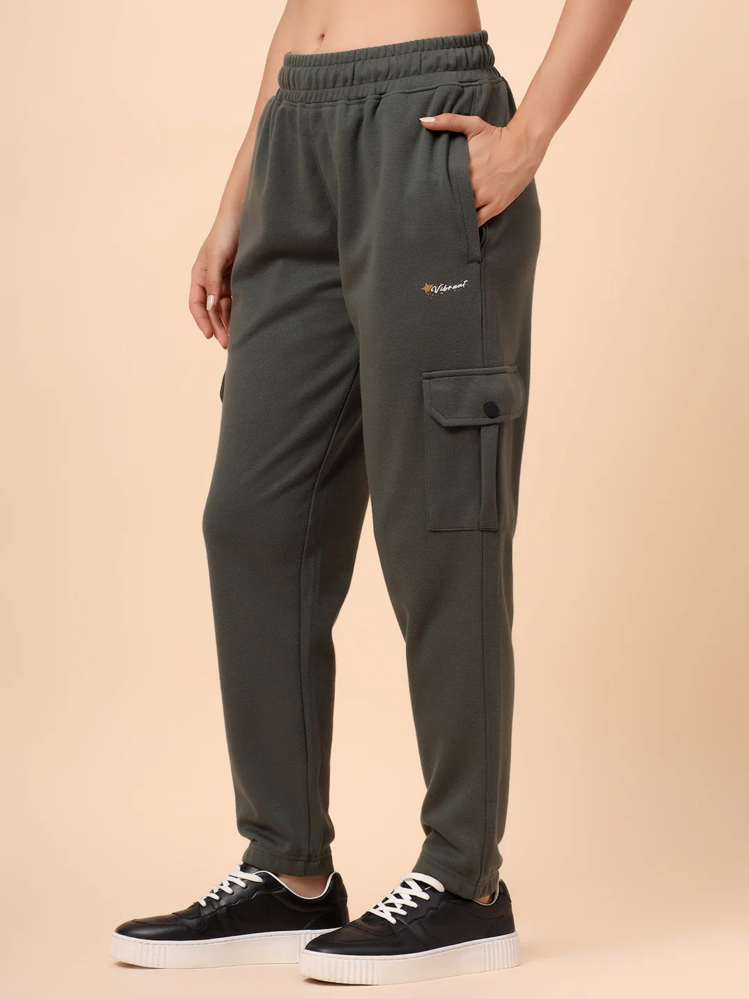 Women's Olive Green Solid Regular Fit Casual Cargo - Image 4