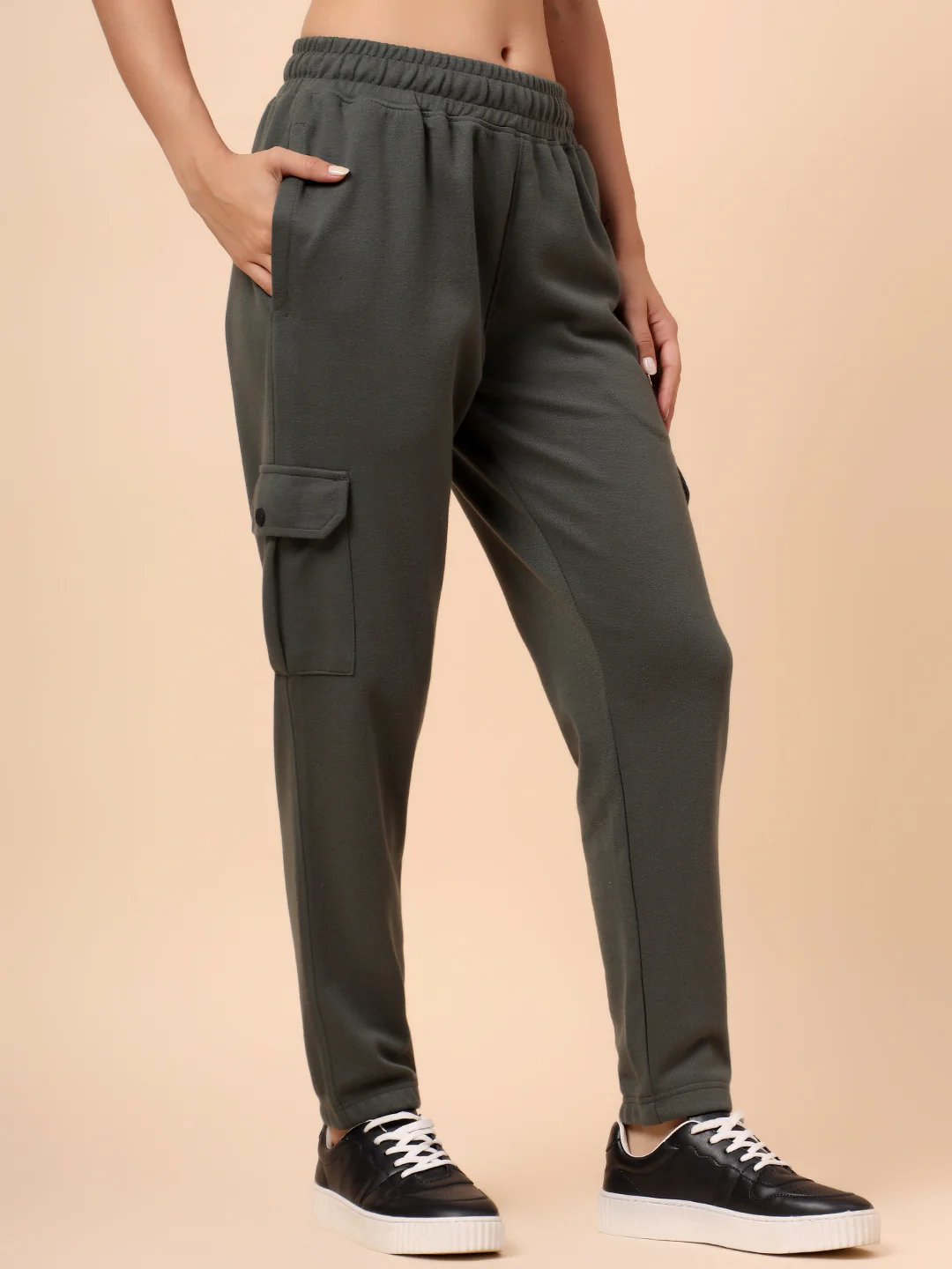 Women's Olive Green Solid Regular Fit Casual Cargo - Image 5