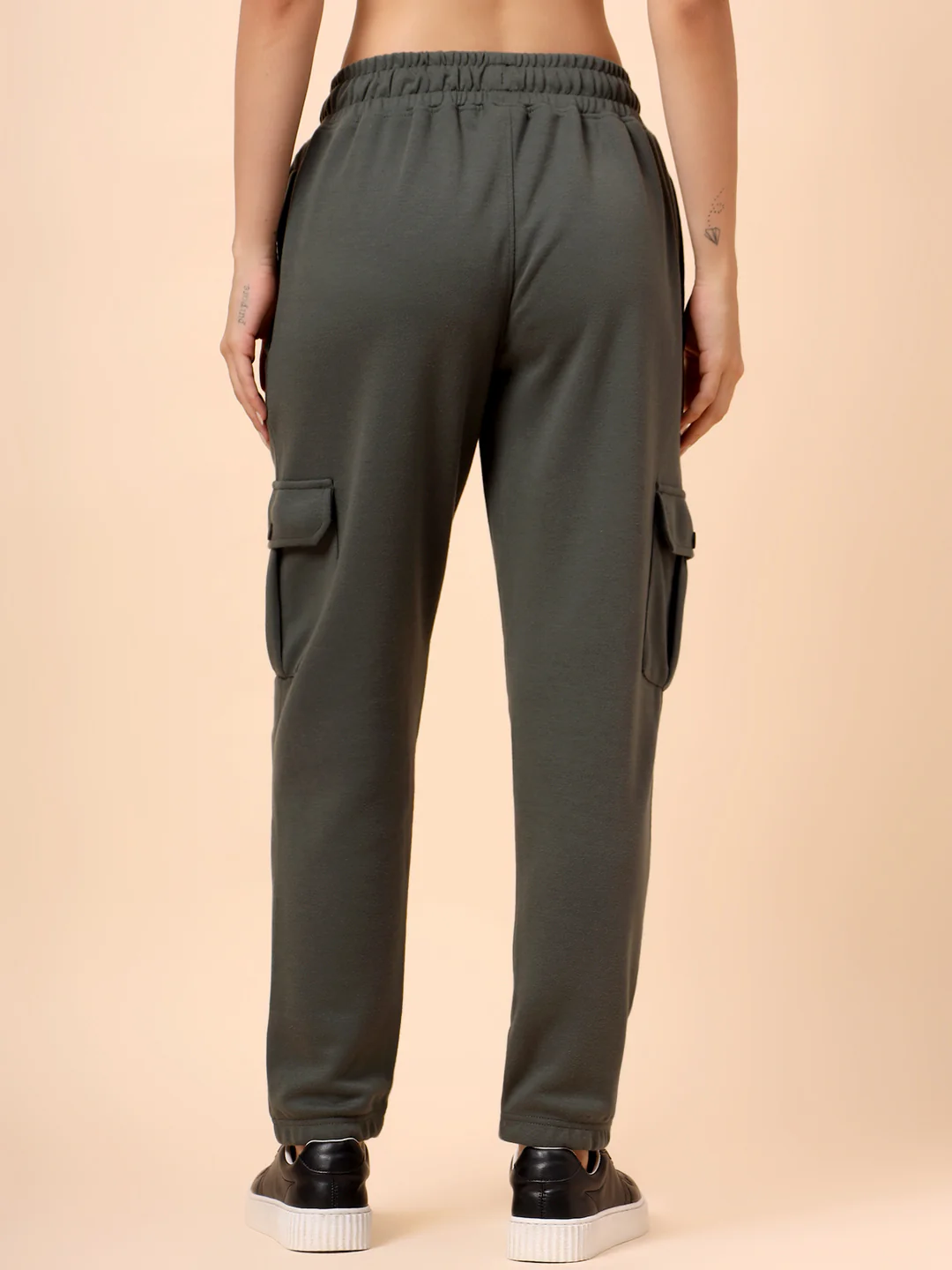 Women's Olive Green Solid Regular Fit Casual Cargo - Image 6
