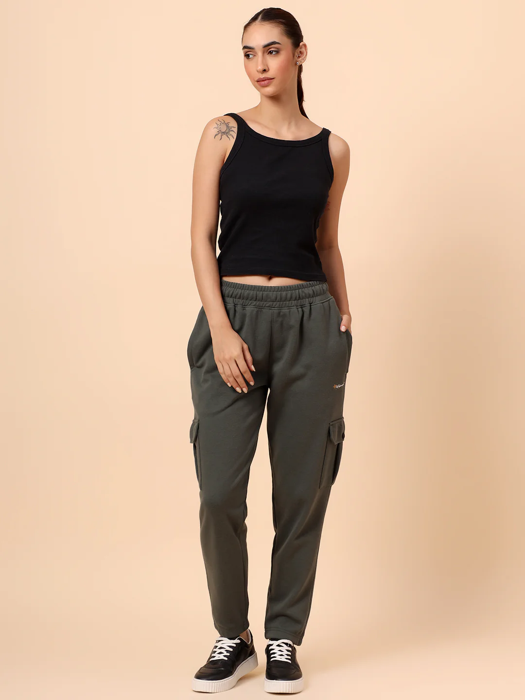 Women's Olive Green Solid Regular Fit Casual Cargo - Image 8