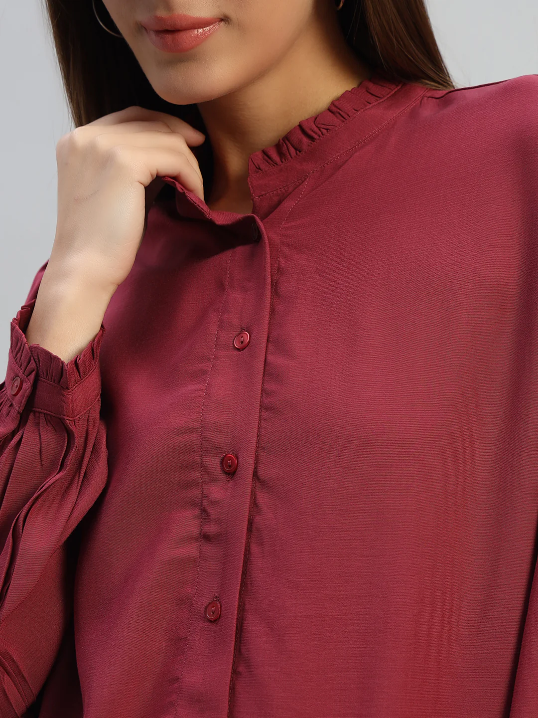 Women's Onion Solid Full Sleeves Mandarin Collar Casual Top - Image 6