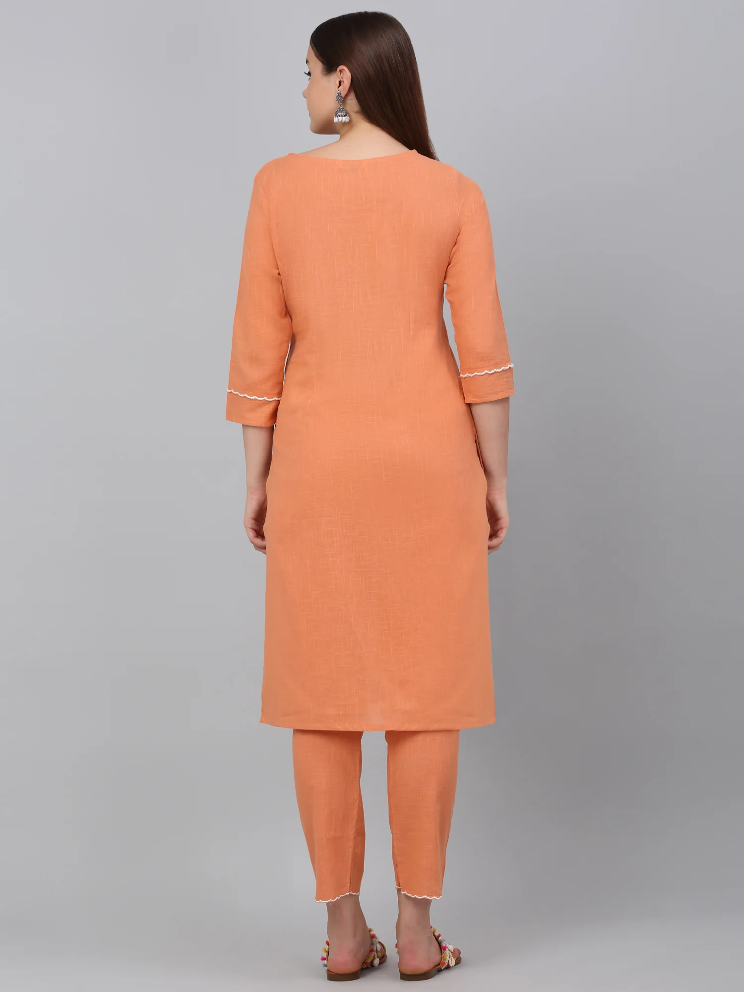 Women's Orange Solid Kurta Pant Plazzo Set - Image 2