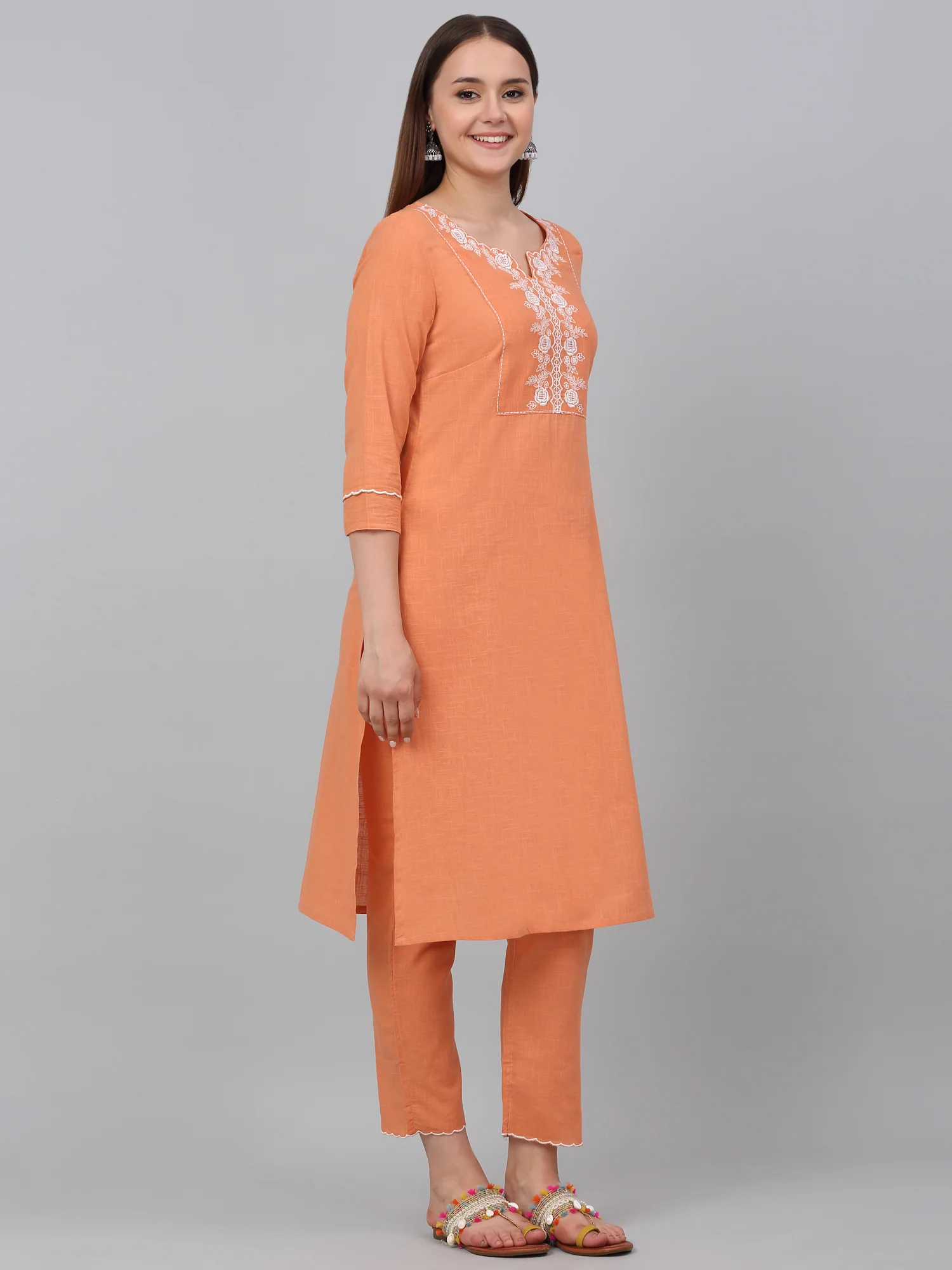 Women's Orange Solid Kurta Pant Plazzo Set - Image 3
