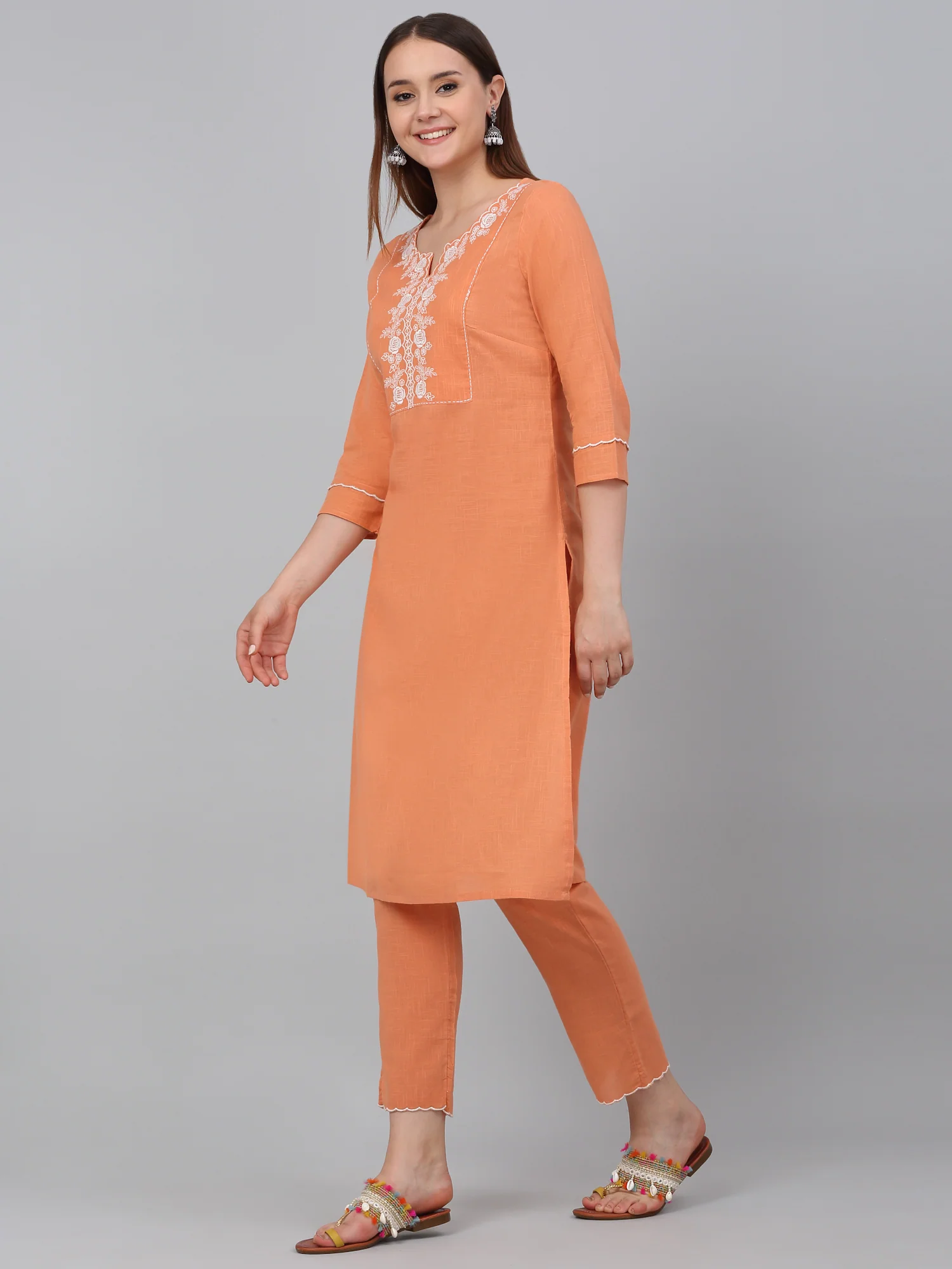 Women's Orange Solid Kurta Pant Plazzo Set - Image 4